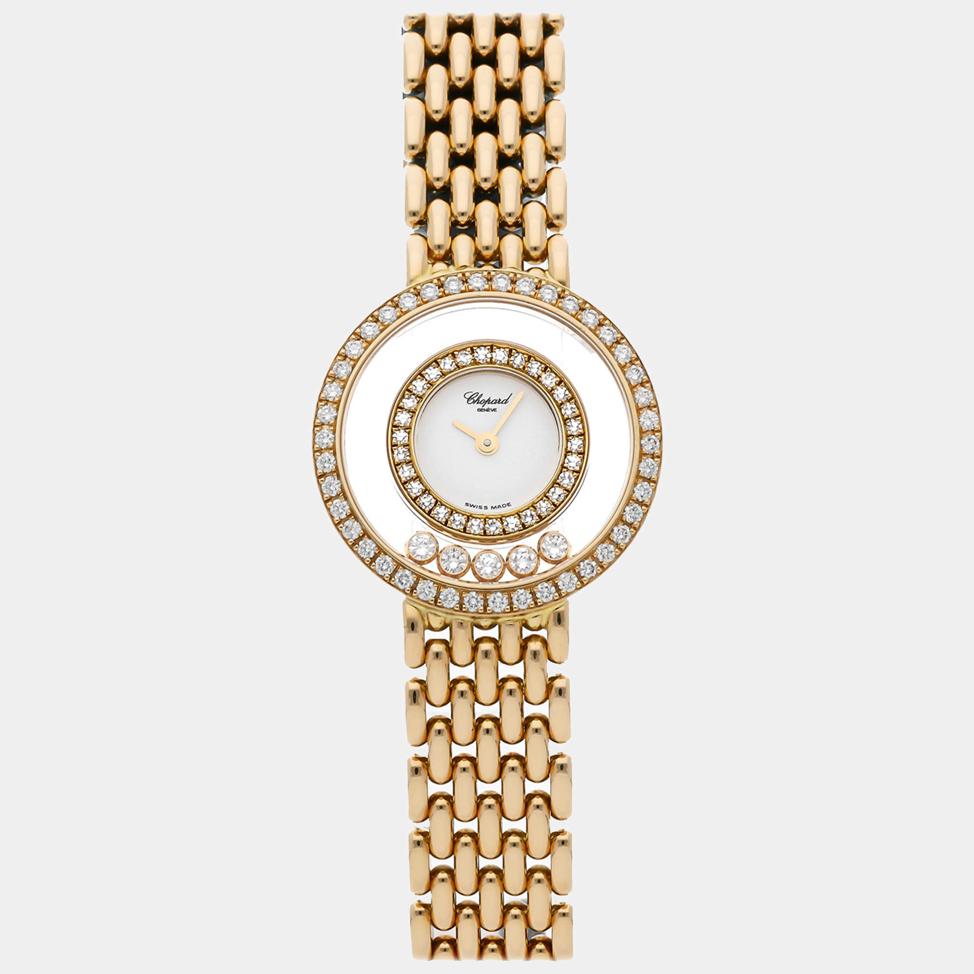 Chopard White 18k Yellow Gold Diamond Happy Diamonds Quartz Women's Wristwatch 24 mm