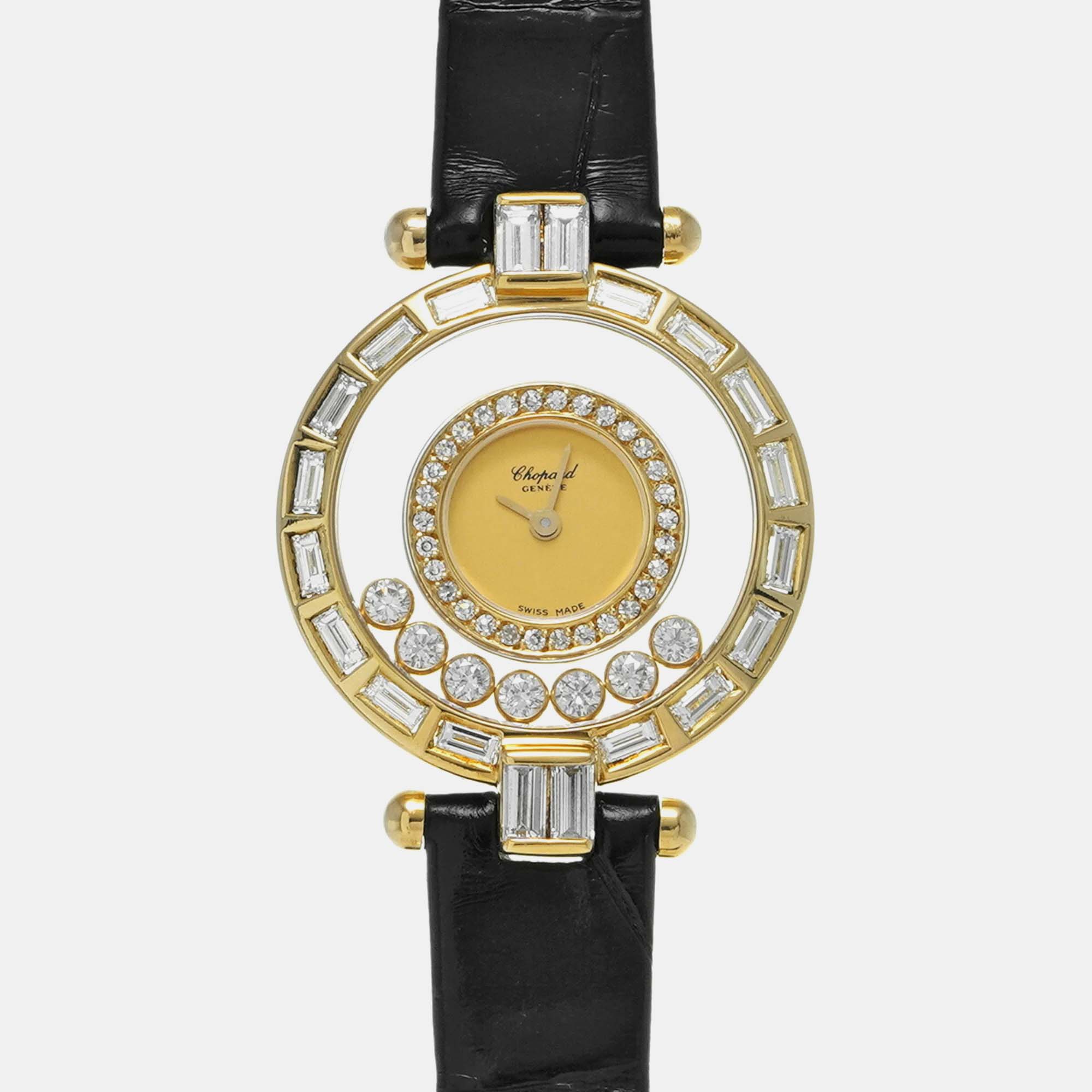 Chopard Gold Diamond 18k Yellow Gold Happy Diamonds Quartz Women's Wristwatch 26 mm