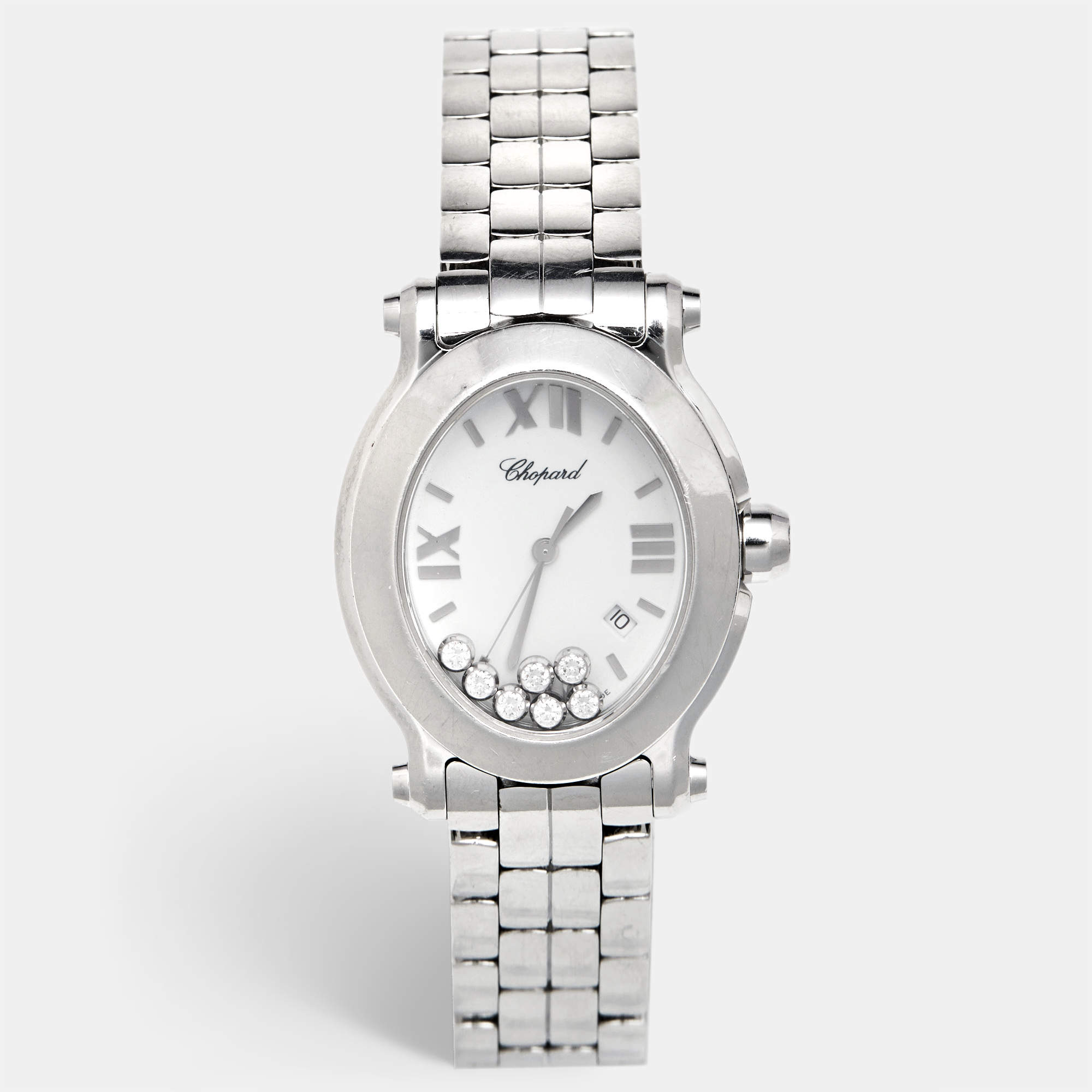 Chopard White Stainless Steel Diamond Happy Sport 8546 Women's Wristwatch 30 mm