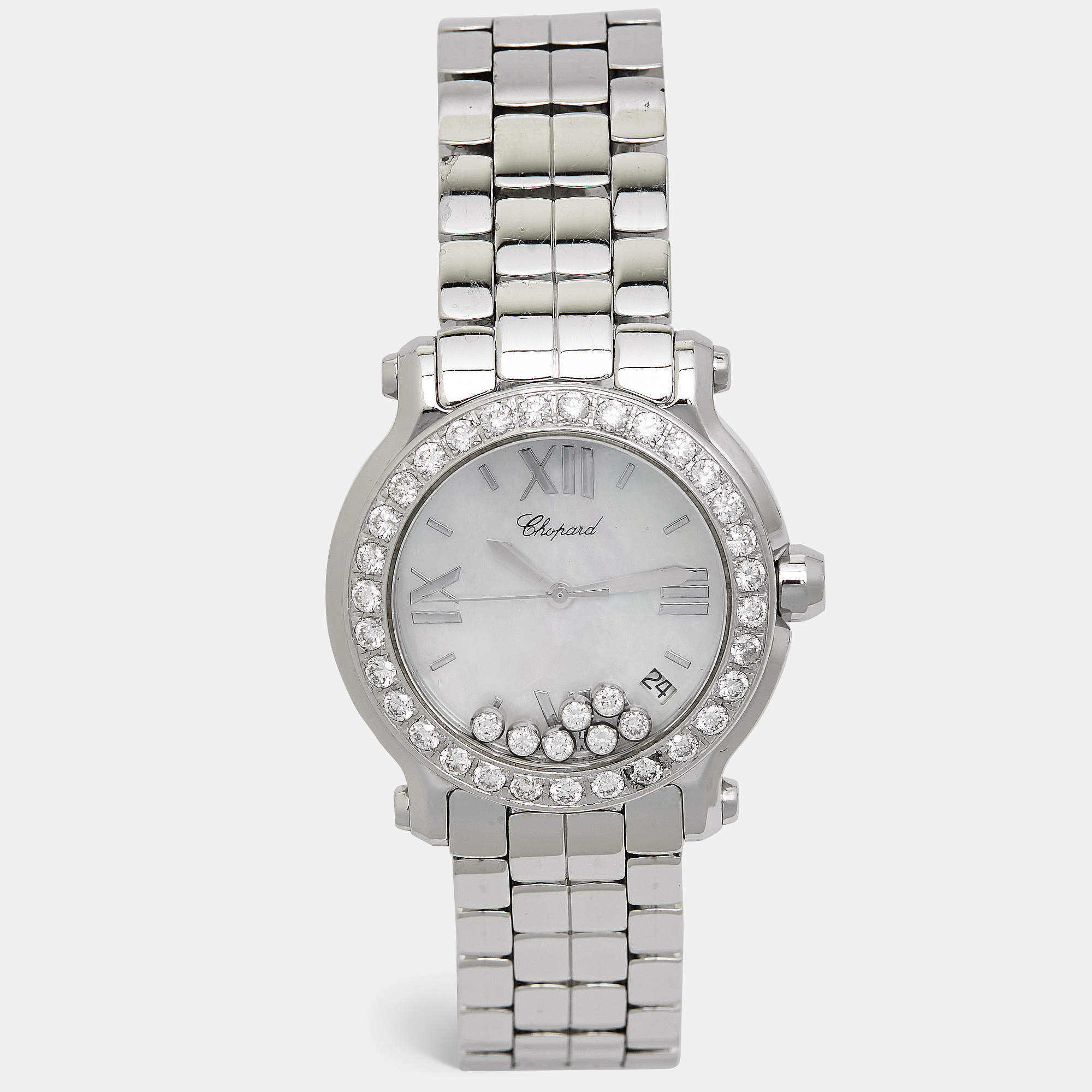 Chopard Mother Of Pearl Diamond Stainless Steel Happy Sport 8475 Women's Wristwatch 35 mm