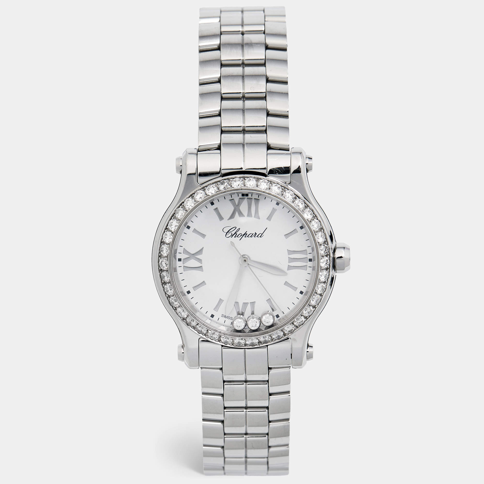 Chopard White Stainless Steel Diamond Happy Sport 278590-3002 Women's Wristwatch 30 mm
