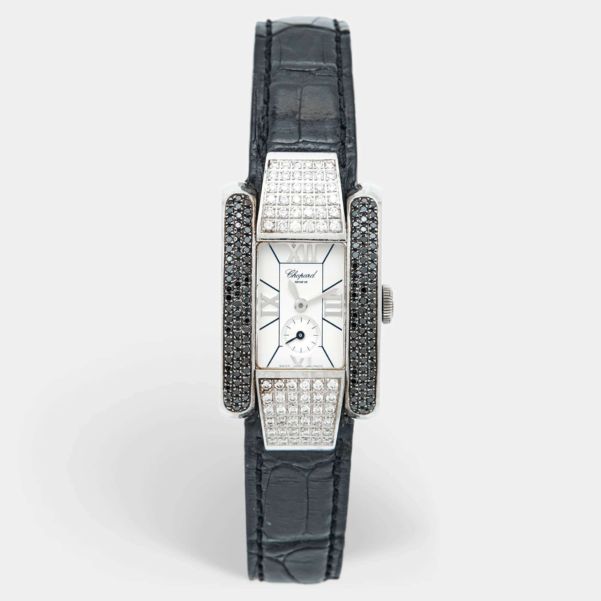 Pre Owned Chopard White Stainless Steel Diamond Alligator Leather La Strada 418357-3001 Women's Wristwatch 23.50 mm