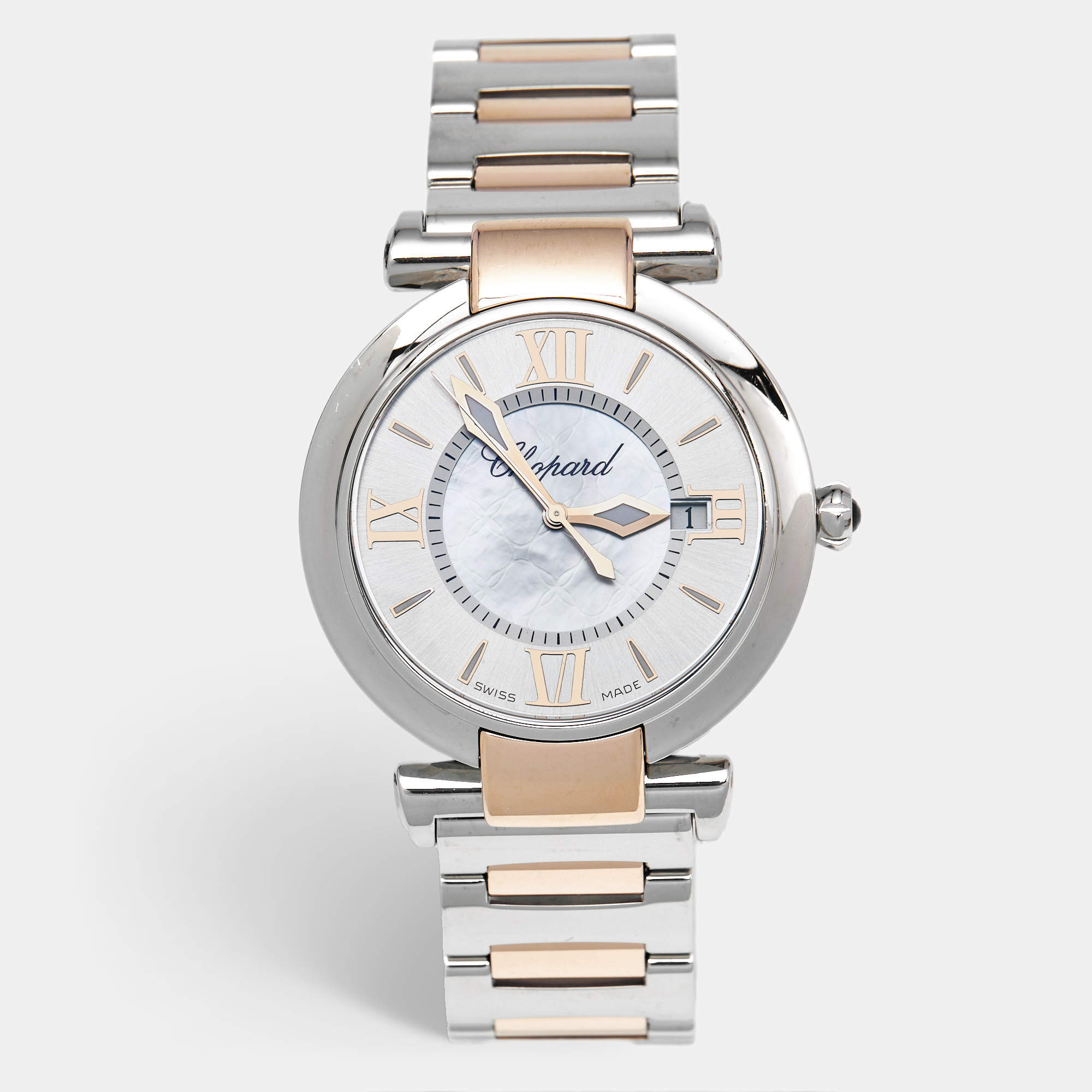 Pre Owned Chopard Imperiale 388532-6002 Silver Dial Mother of Pearl 18K Rose Gold Stainless Steel Women's Wristwatch 36 mm