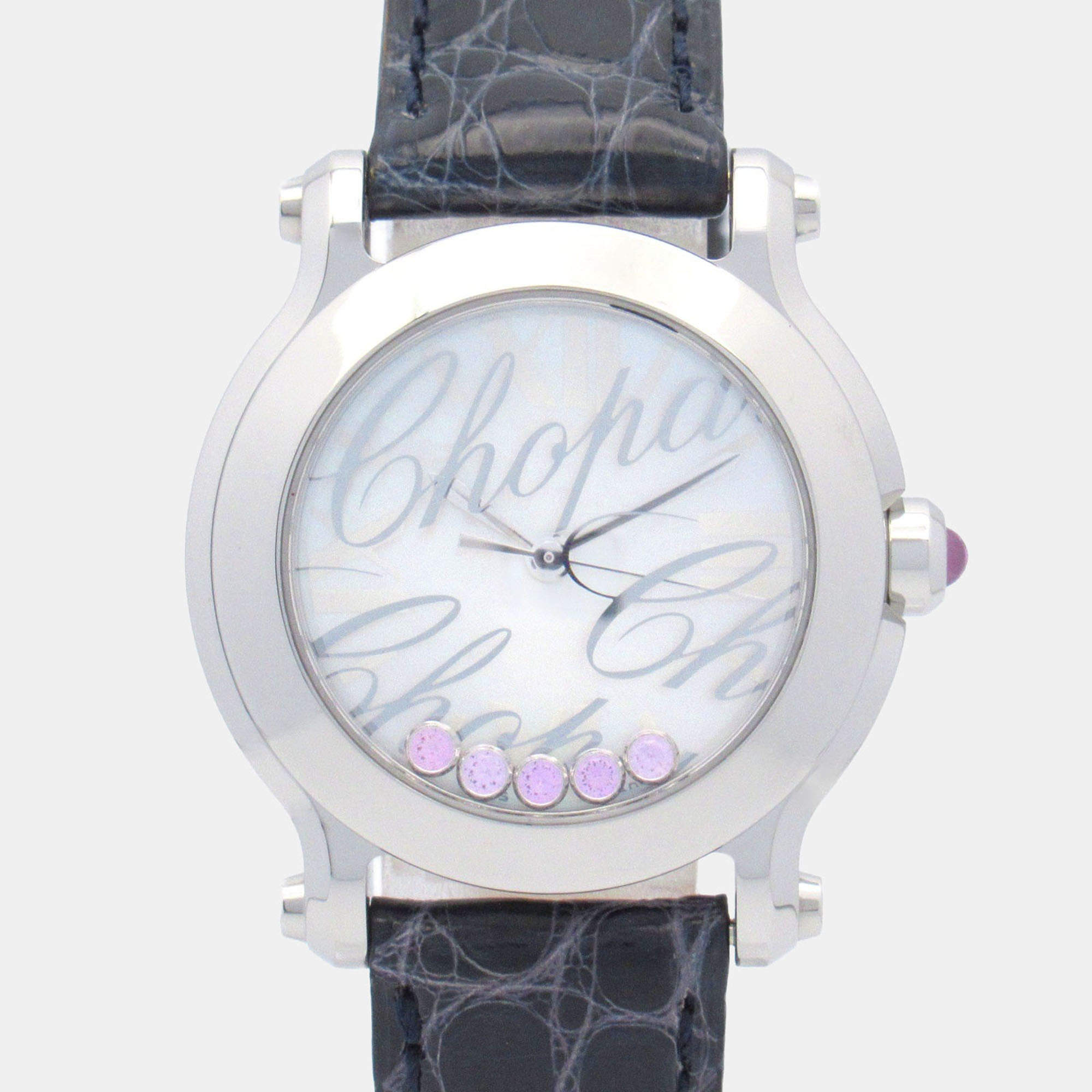 Pre Owned Chopard Happy Sport 8509 Quartz White Stainless Steel Women's Wristwatch 30 mm