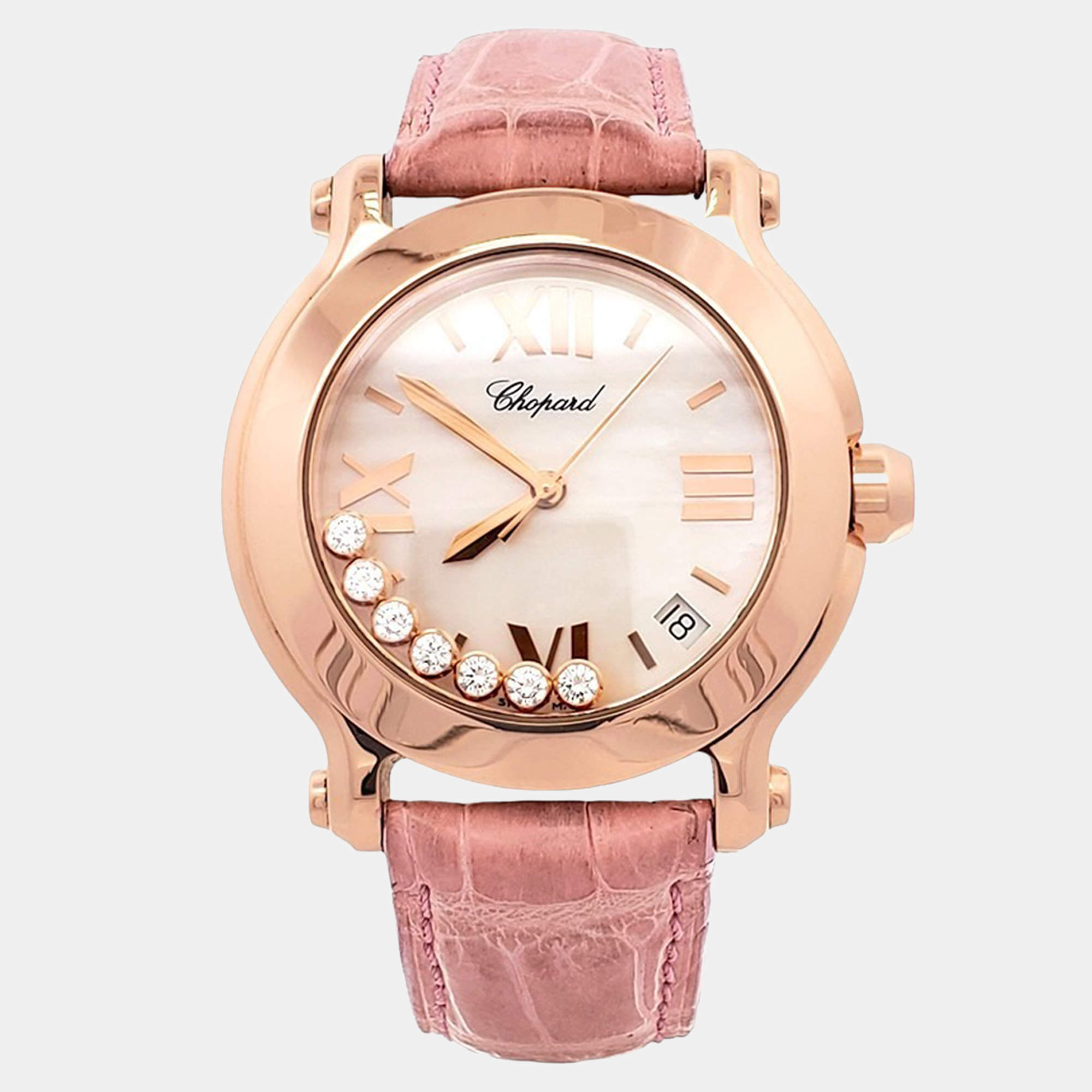 Pre Owned Chopard Happy Sport 277471 Quartz Mother of Pearl Rose Gold Women's Wristwatch 36 mm