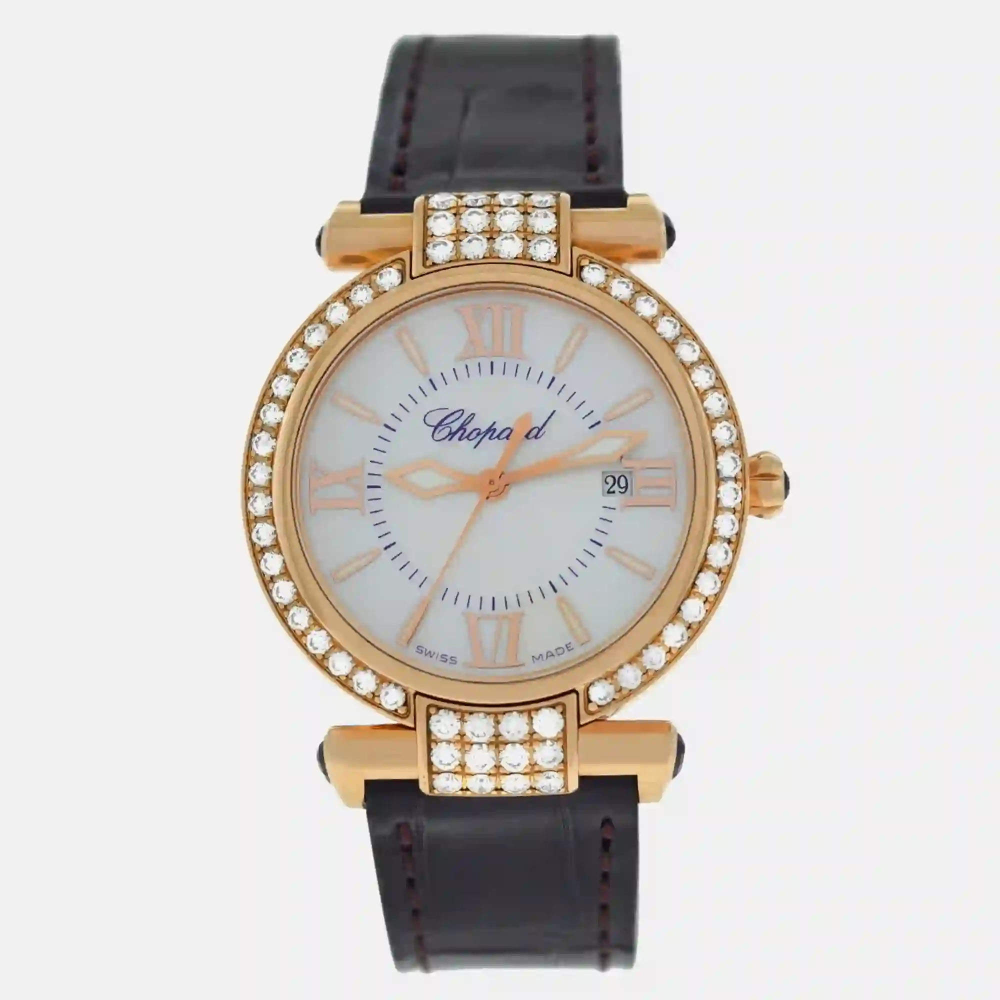 Pre Owned Chopard Imperiale 384238-5003 Quartz Mother of Pearl Diamond 18K Rose Gold Women's Wristwatch 28 mm