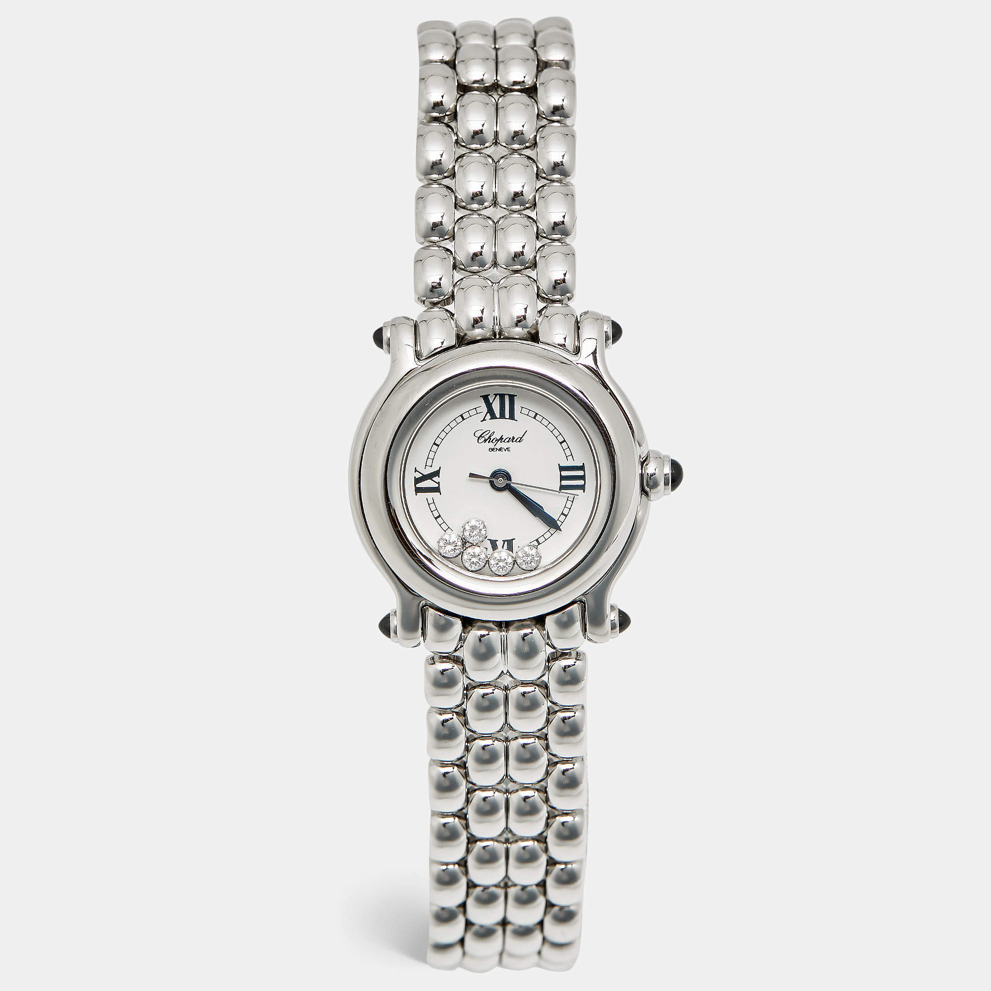 Pre Owned Chopard Happy Sport 27/8250-23 White Dial Stainless Steel Diamond Women's Wristwatch 26 mm