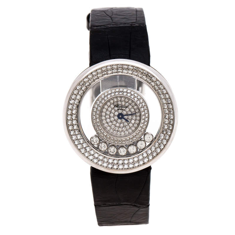 Chopard Diamond Pave 18k White Gold Happy Diamonds 20/6934 Women's Wristwatch 31MM