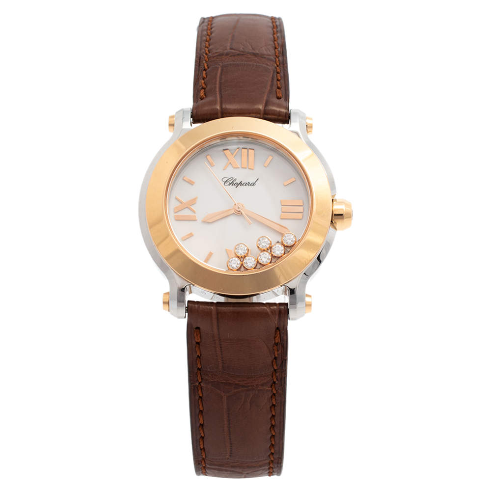 Chopard White 18K Rose Gold & Stainless Steel Happy Sport 278492 Women's Wristwatch 36 mm