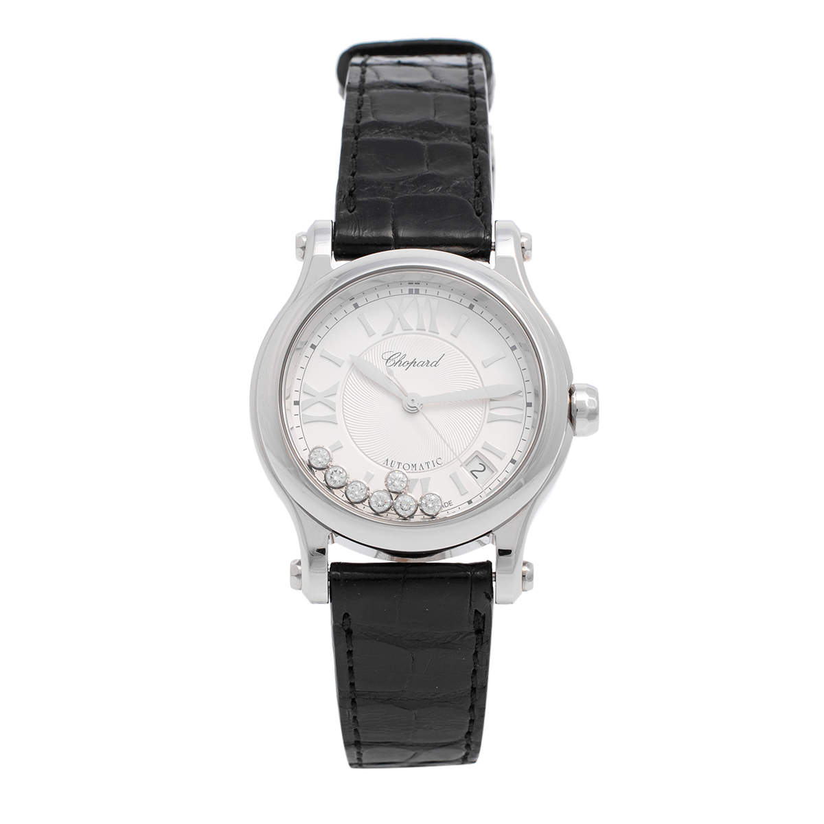 Chopard Stainless Steel Leather Happy Sport Floating Diamonds 8559 Women's Wristwatch 36 mm