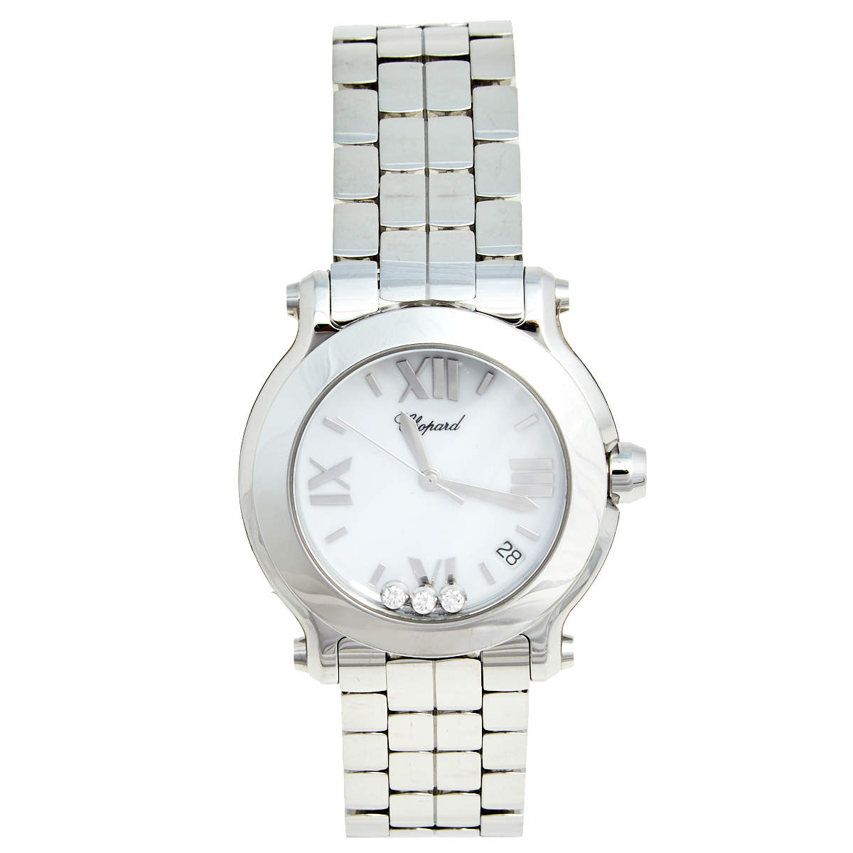Chopard White Stainless Steel Happy Sport 8475 Women's Wristwatch 36 mm