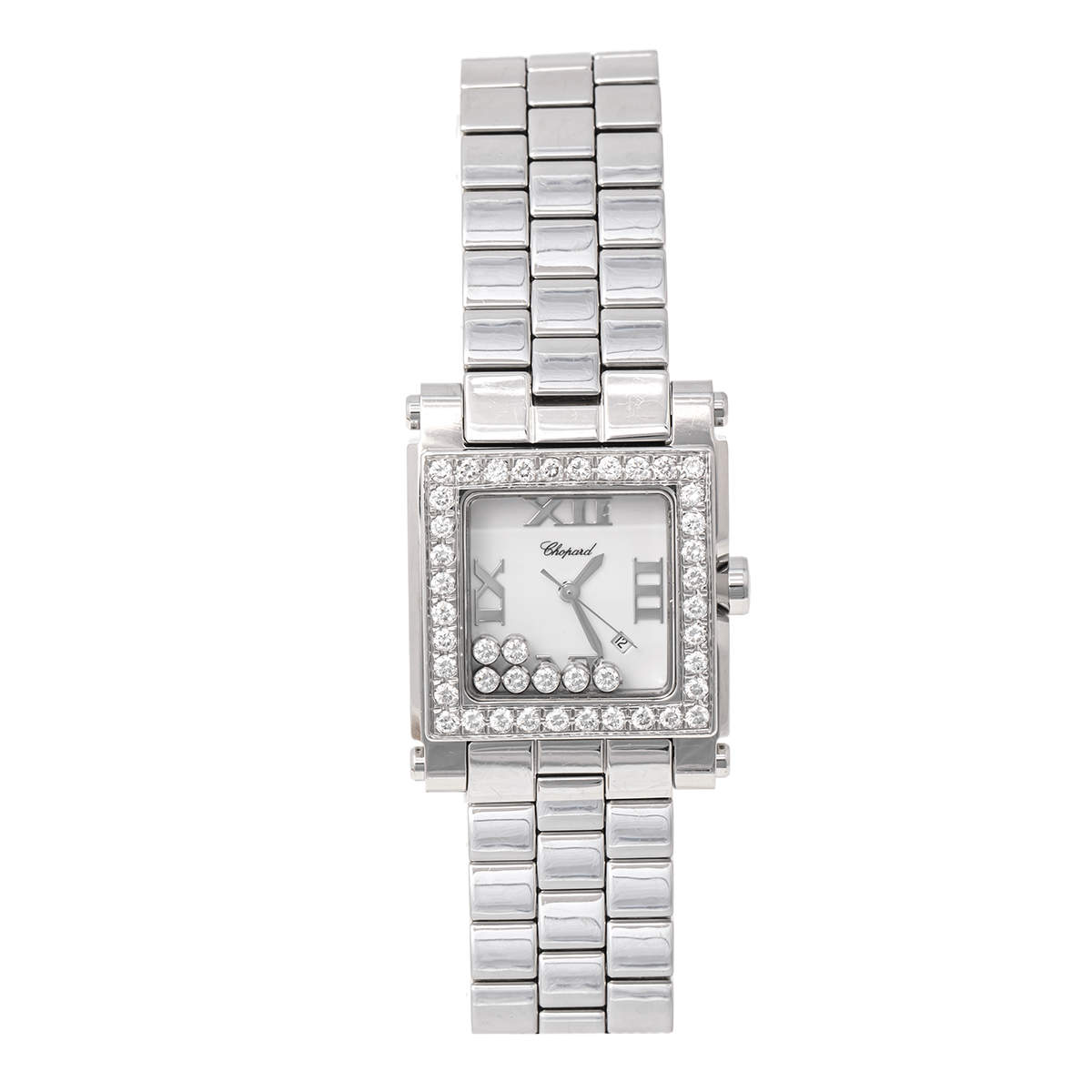 Chopard White Stainless Steel Diamond Happy Sport Square 278496.3001 Women's Wristwatch 30 mm