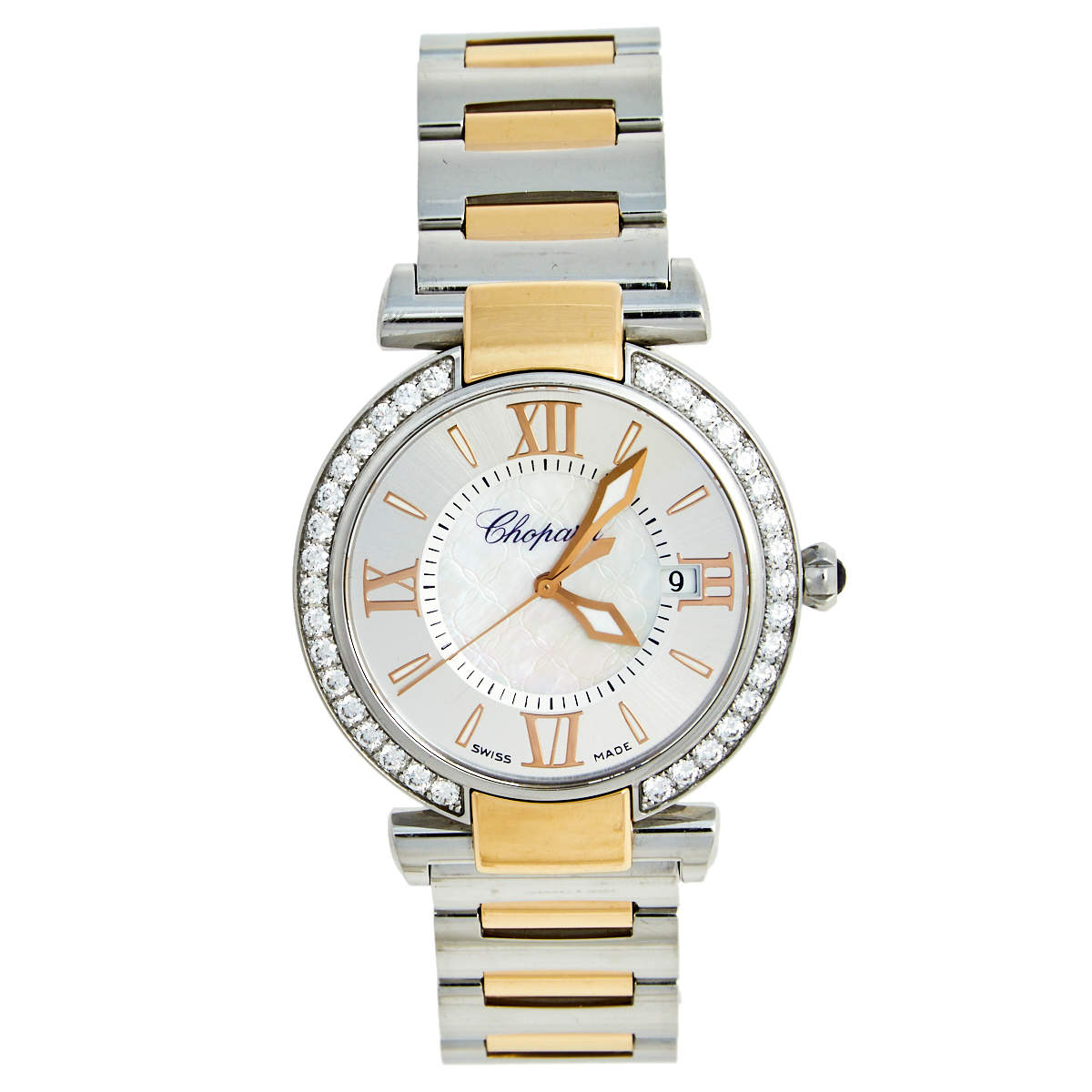 Pre Owned Chopard Silver Mother of Pearl 18k Rose Gold Stainless Steel Diamond Imperiale 388532-6004 Women's Wristwatch 36 mm