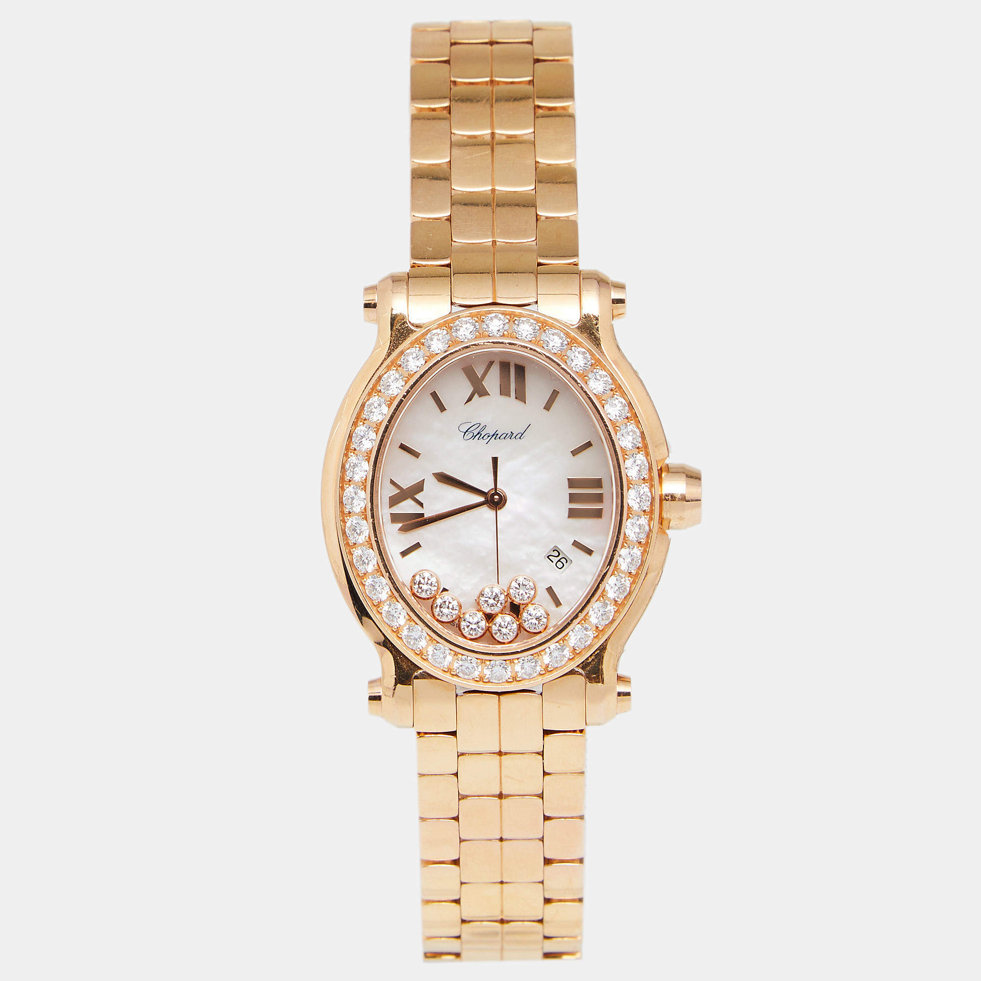 Chopard Mother of Pearl 18k Rose Gold Diamond Happy Sport 5350 Women's Wristwatch 30 mm