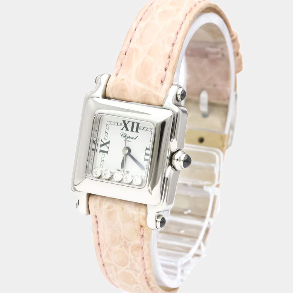 Pre Owned Chopard Silver Diamonds Stainless Steel Happy Sport 27/8892-23 Quartz Women's Wristwatch 23 MM