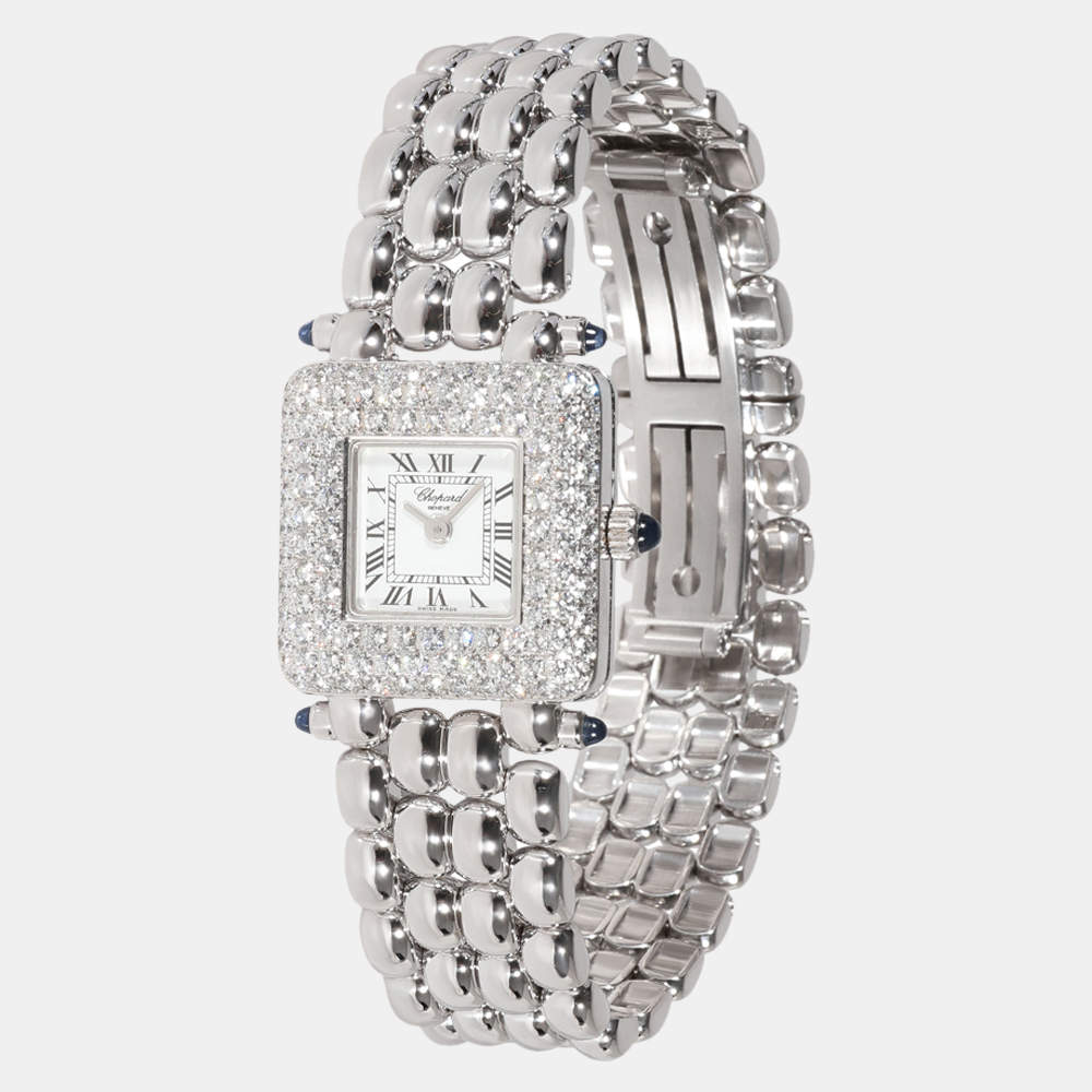 Pre Owned Chopard Silver Diamonds 18k White Gold Classic 10/6115-23 Women's Wristwatch 21.5 x 6.5 MM