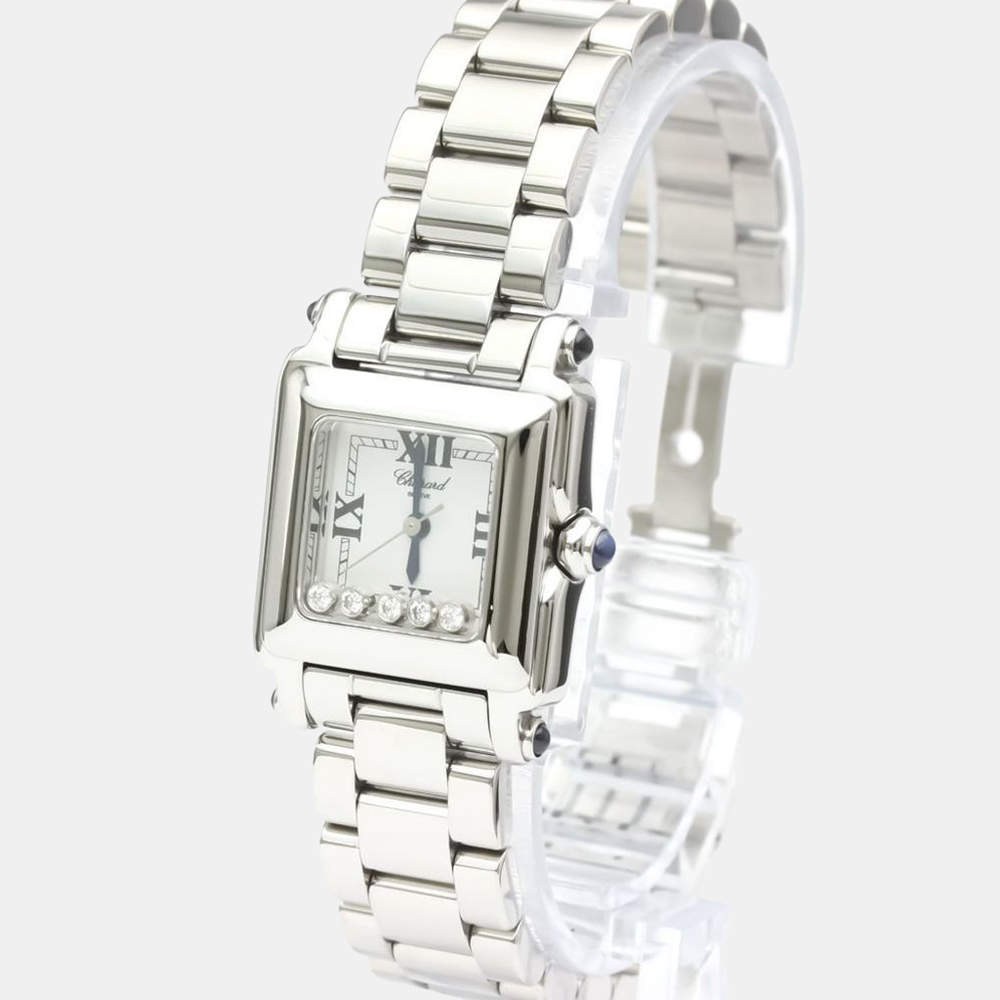 Pre Owned Chopard White Diamonds Stainless Steel Happy Sport 27/8893-23 Quartz Women's Wristwatch 23 mm