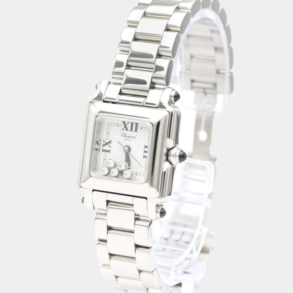 Pre Owned Chopard White Diamond Stainless Steel Happy Sport 27/8893-23 Quartz Women's Wristwatch 23 mm