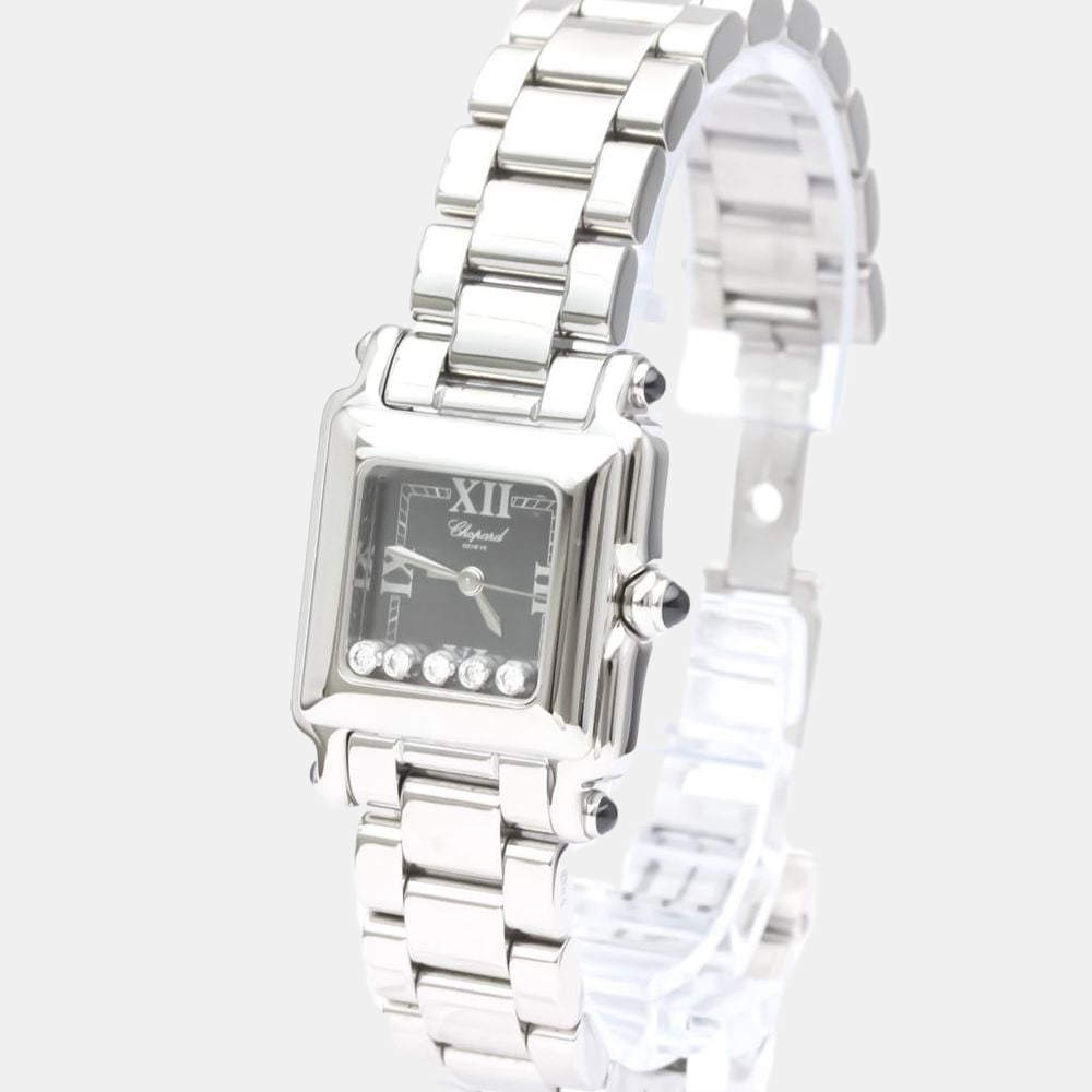 Pre Owned Chopard Black Diamond Stainless Steel Happy Sport 27/8893-23 Quartz Women's Wristwatch 23 mm