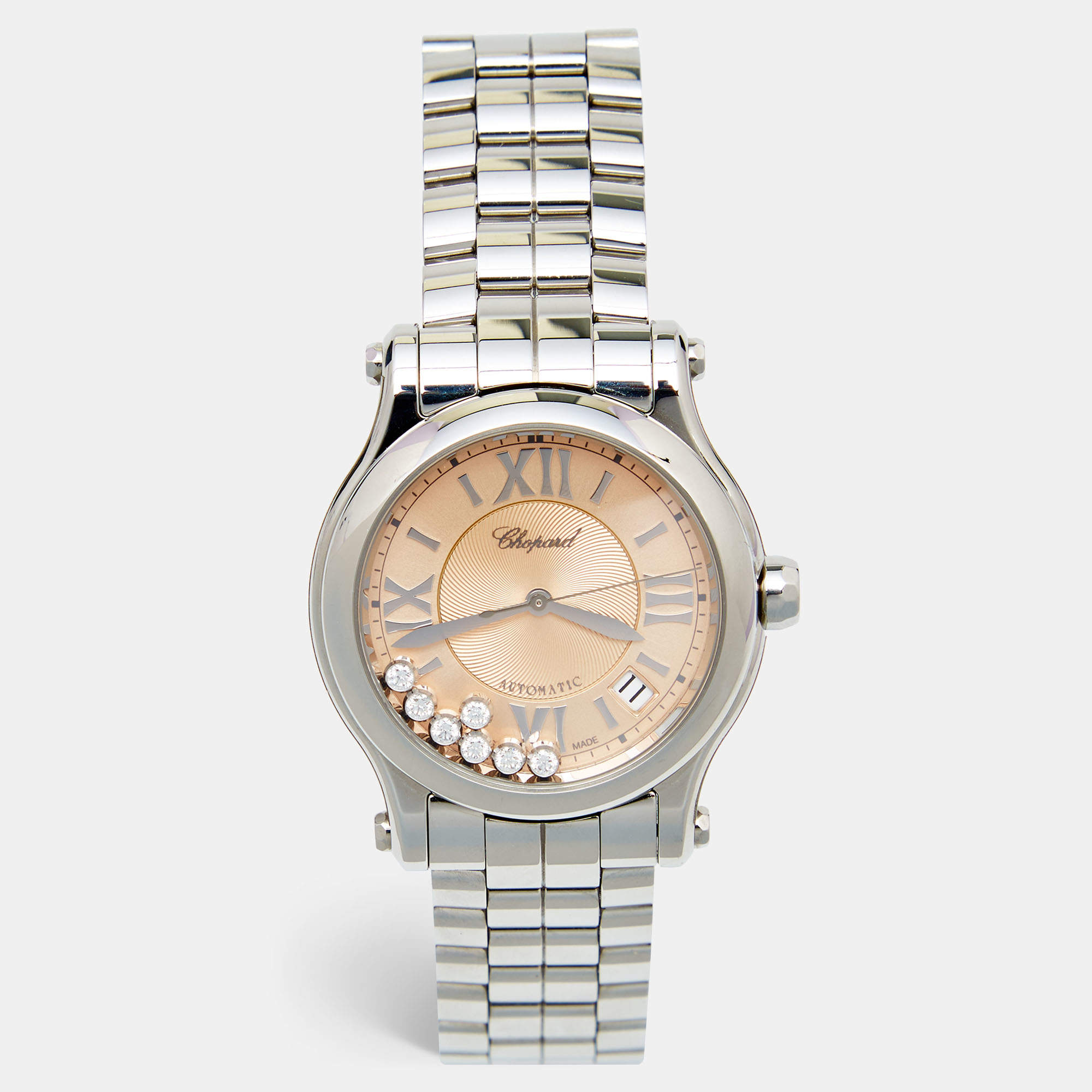 Chopard Pink Stainless Steel Diamond Happy Sport 278559-3025 Women's Wristwatch 36 mm
