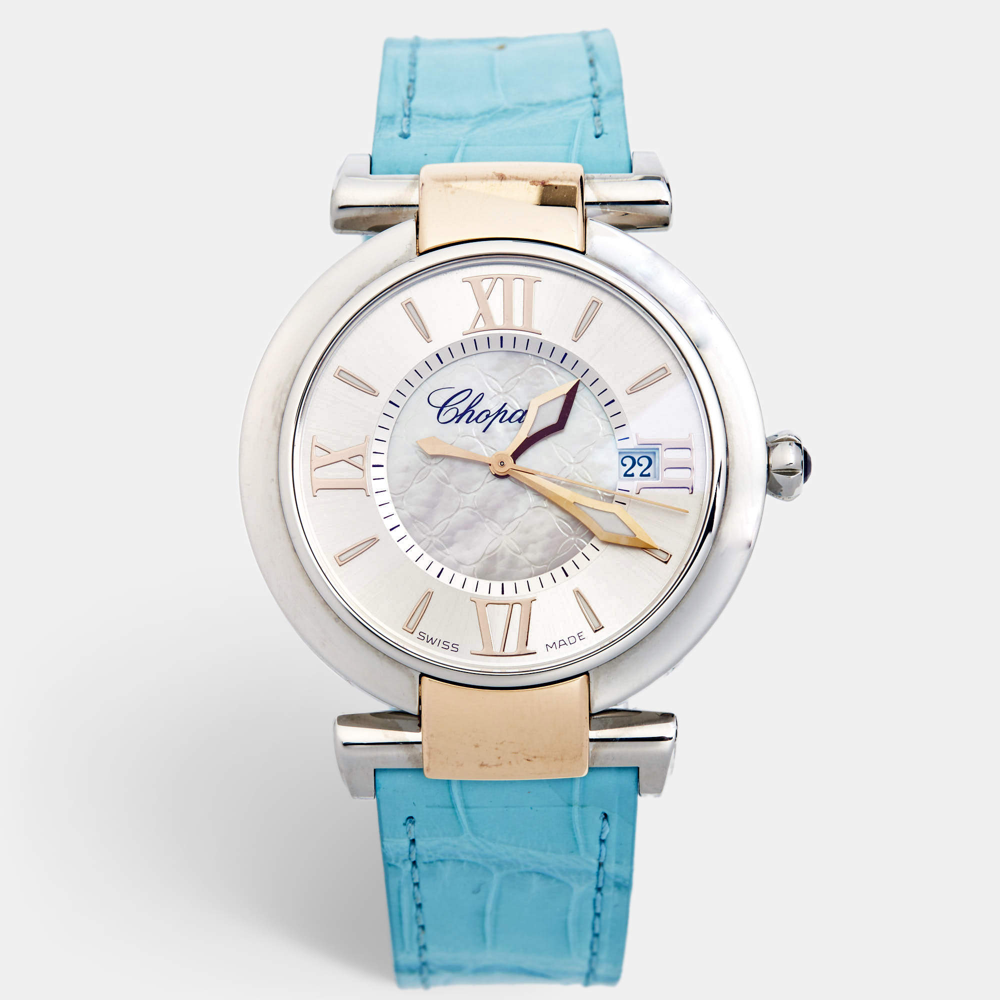 Chopard Mother of Pearl 18k Rose Gold Stainless Steel Alligator Imperiale 388532-6001 Women's Wristwatch 36 mm 