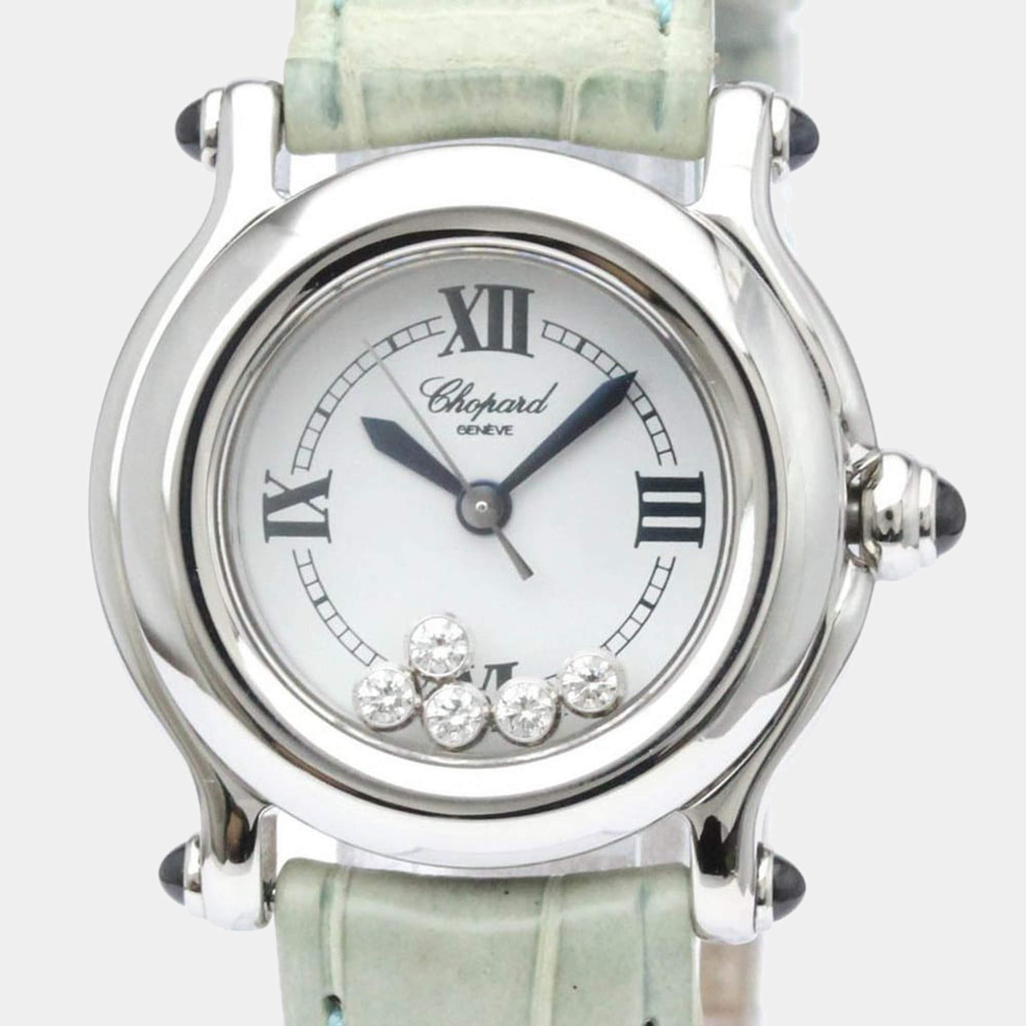Pre Owned Chopard White Diamonds Stainless Steel Happy Sport 27/8245-23 Quartz Women's Wristwatch 26 mm