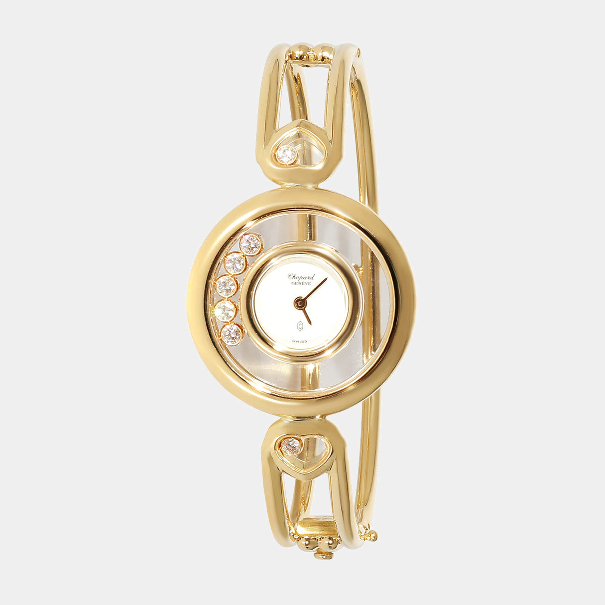 Pre Owned Chopard White Diamonds 18k Yellow Gold Happy Diamonds 20/5347-001 Women's Wristwatch 25.5 mm