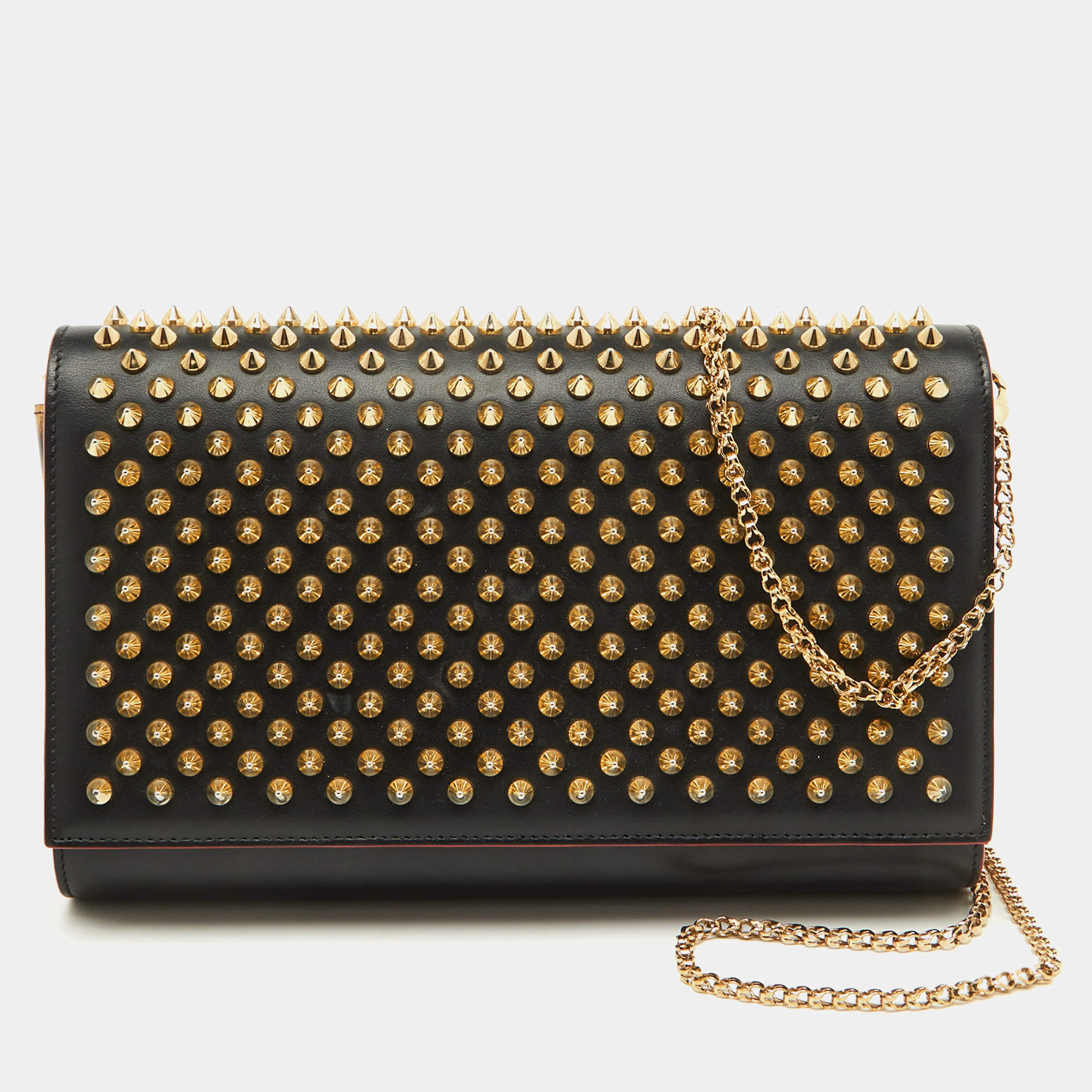 Christian Louboutin Black Leather Paloma Spiked Flap Chain Clutch
