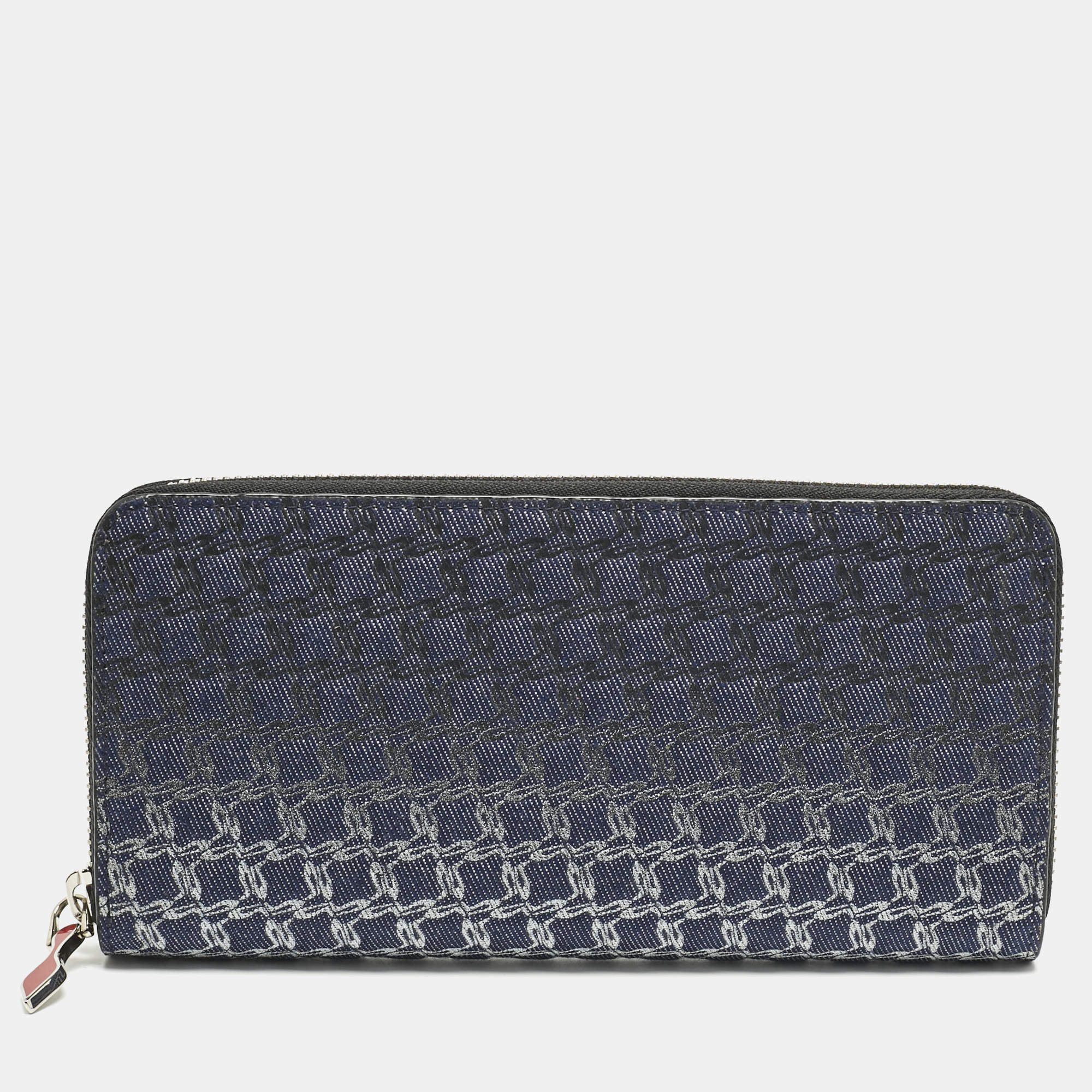 مملوكة مسبقًا Christian Louboutin Ombre Blue Printed Denim Zip Continental Wallet