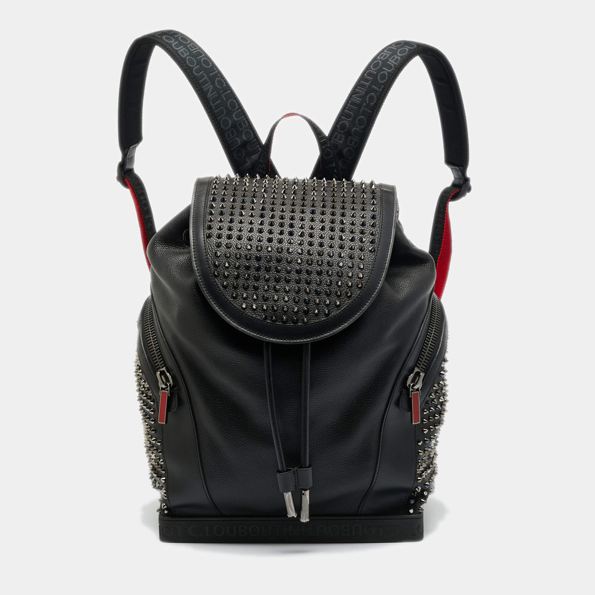 مملوكة مسبقًا Christian Louboutin Explorafunk Spikes Black Leather and Rubber Backpack