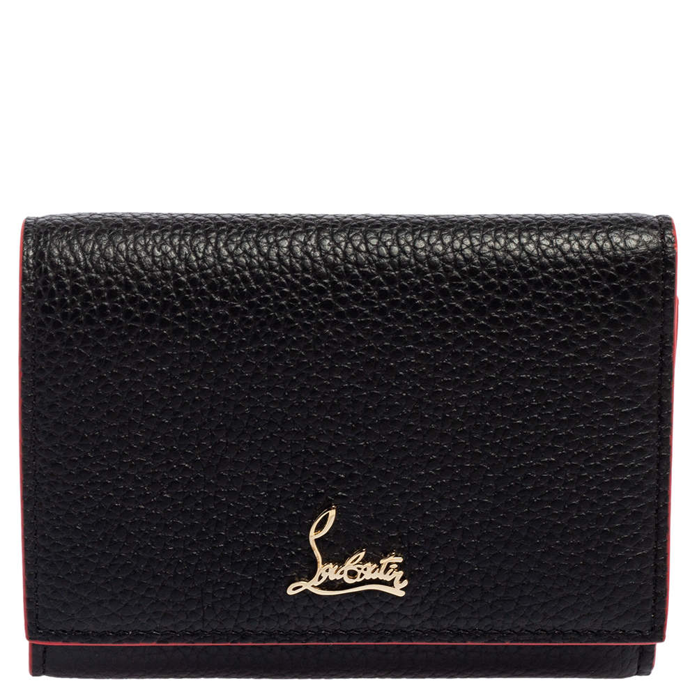 Christian Louboutin Black Leather Logo Trifold Compact Wallet