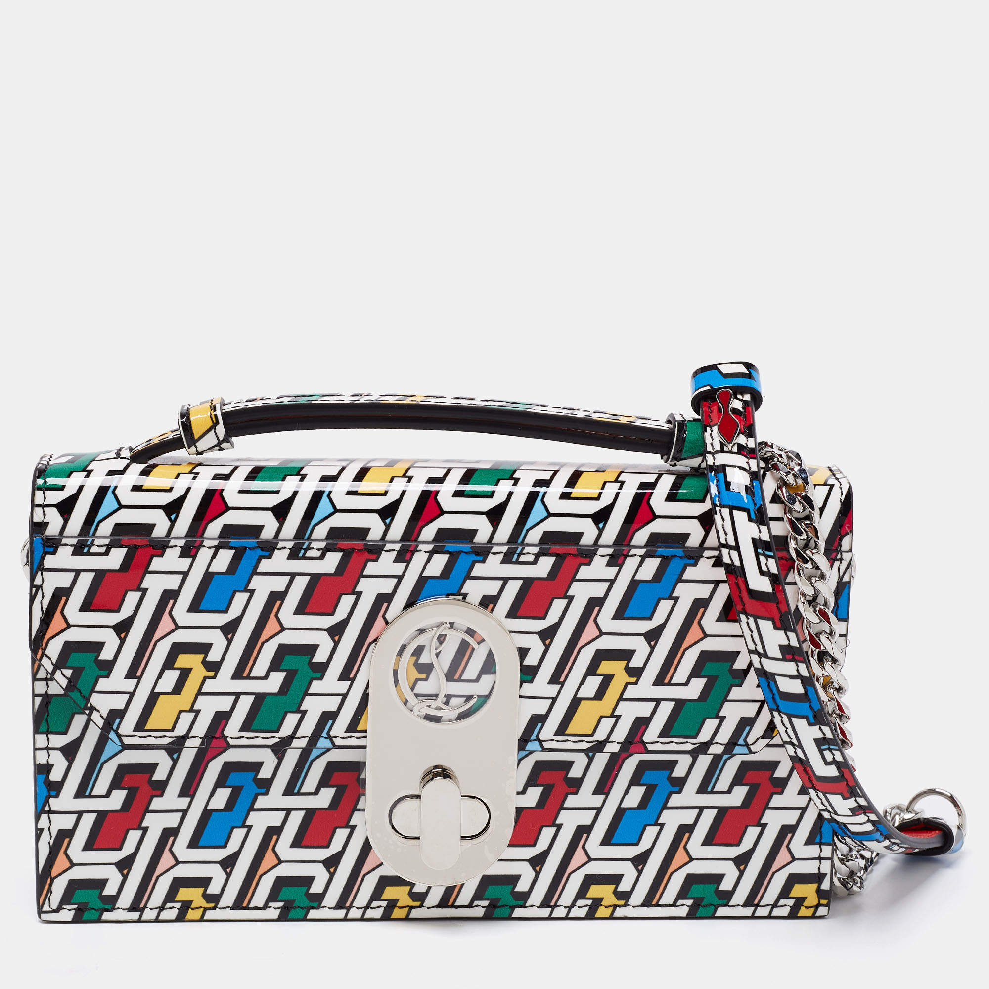 Christian Louboutin Multicolor Logo Print Patent Leather Elisa Top Handle Bag