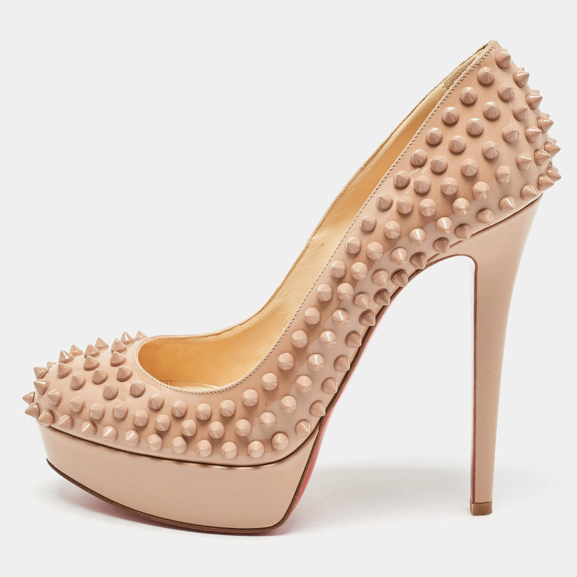 Pre Owned Christian Louboutin Dusty Pink Patent Leather Bianca Spikes Pumps Size 38