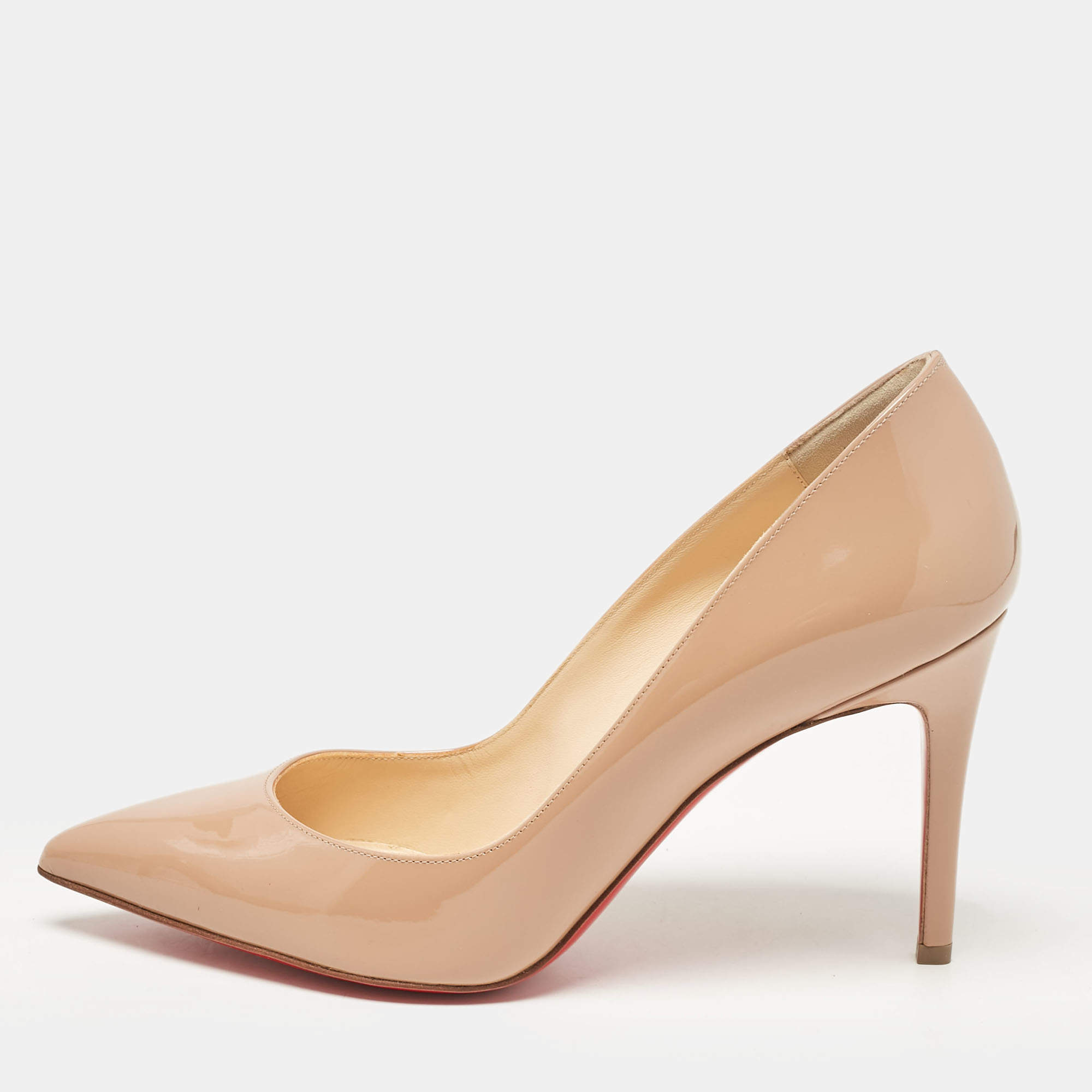 Pre Owned Christian Louboutin Beige Patent Leather Pigalle Pumps Size 38