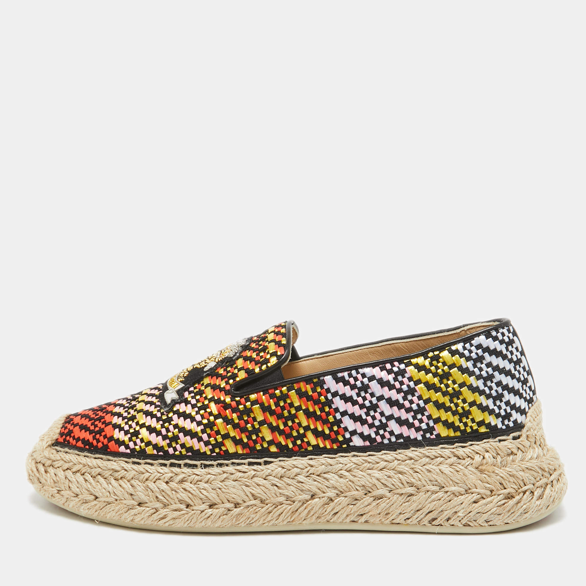 Christian Louboutin Multicolor Raffia Espananou Cruise Espadrille Flats Size 39