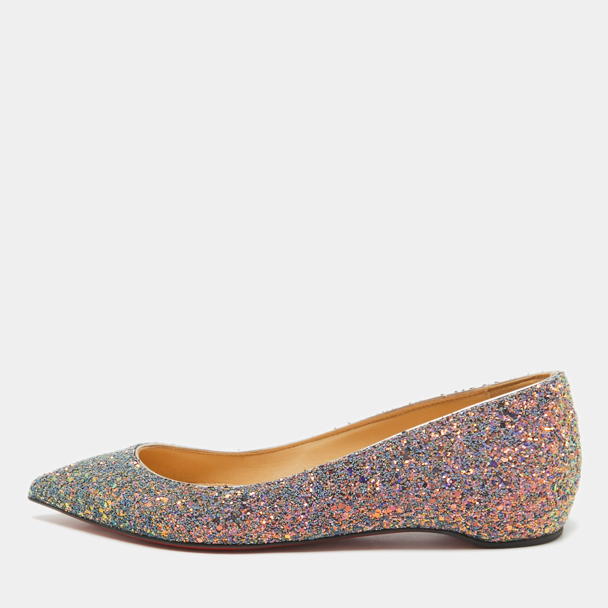 Pre Owned Christian Louboutin Multicolor Glitter Kate Ballet Flats Size 35
