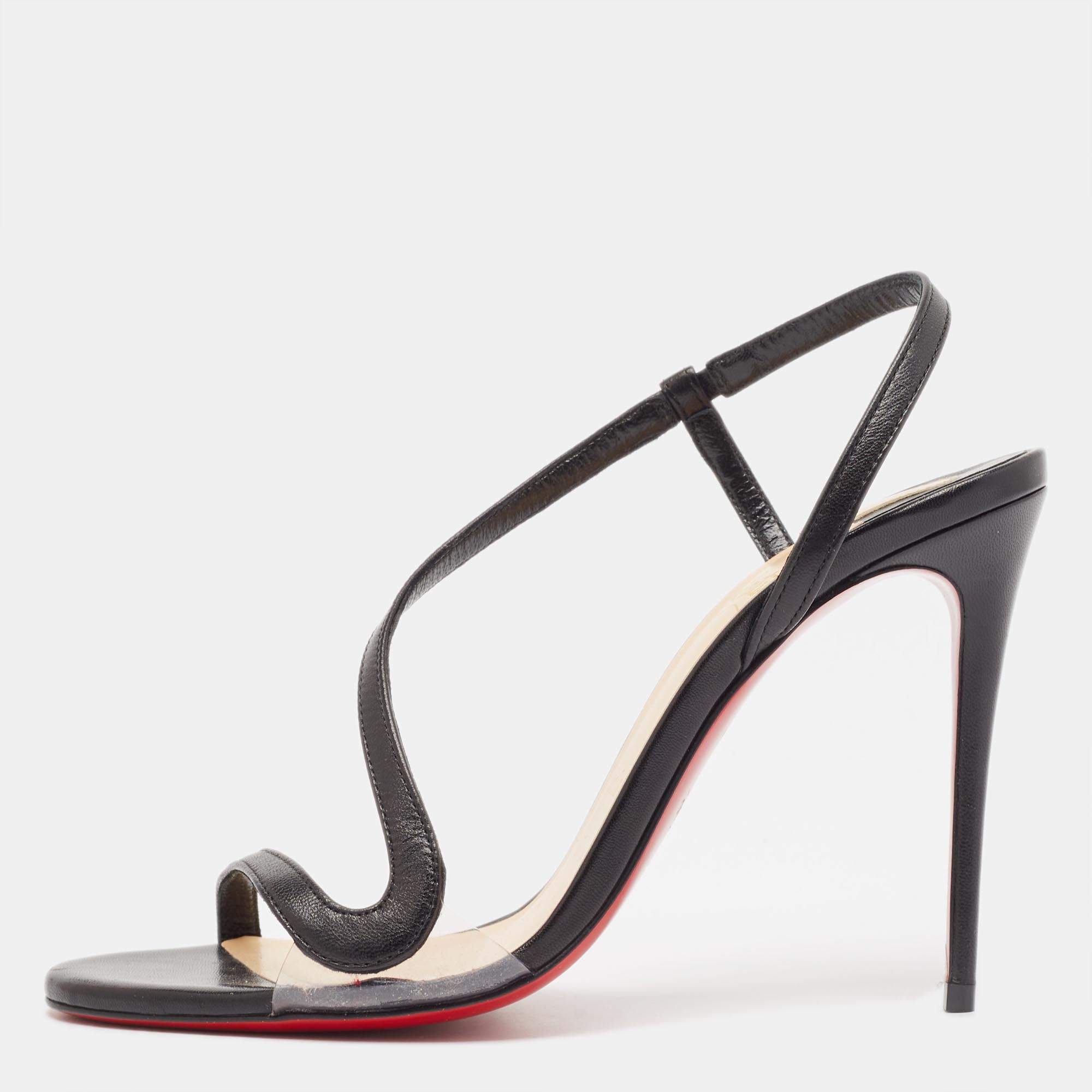 Pre Owned Christian Louboutin Black Leather Rosalie Sandals Size 37.5