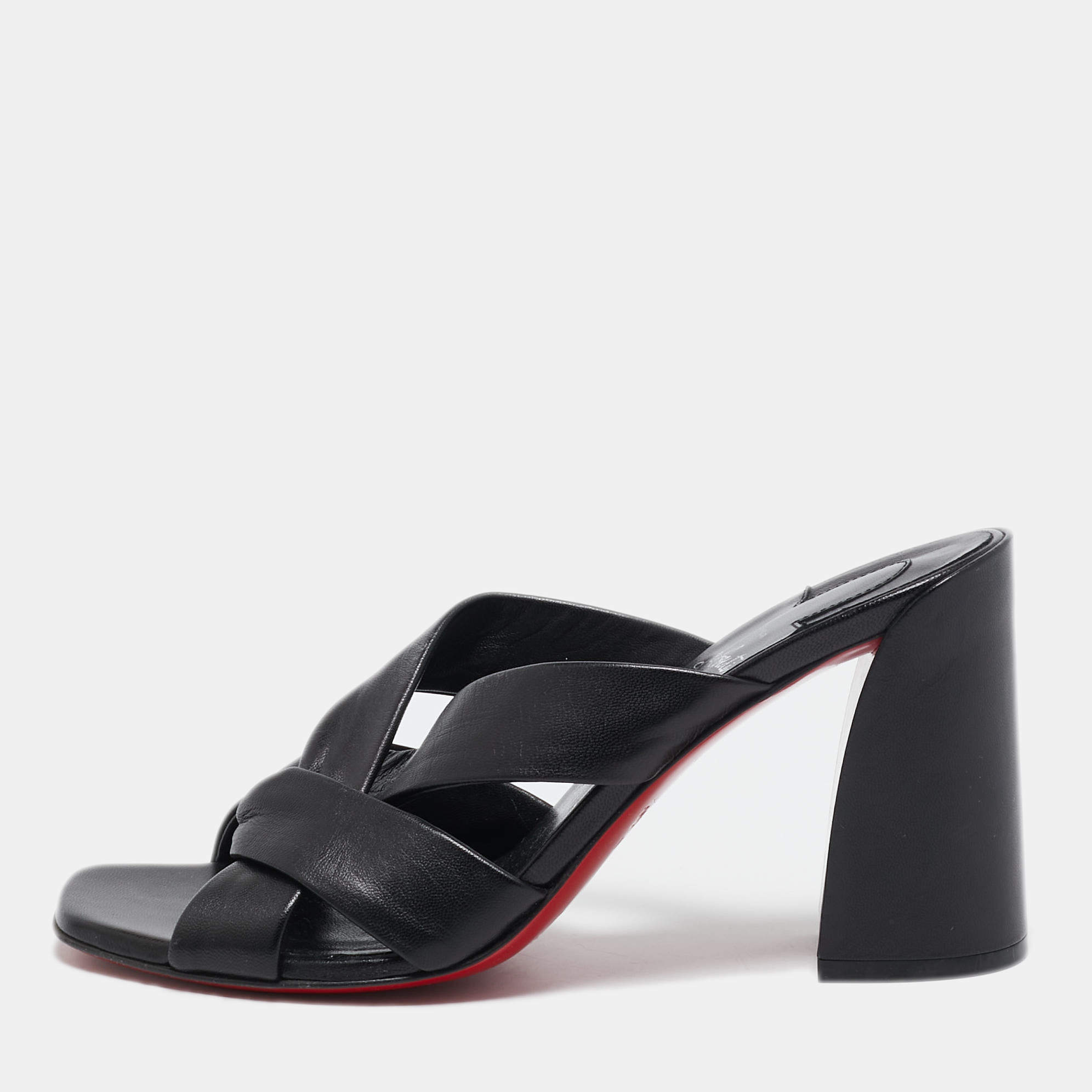 مملوكة مسبقًا Christian Louboutin Black Leather Dispo Club Slide Sandals Size 39