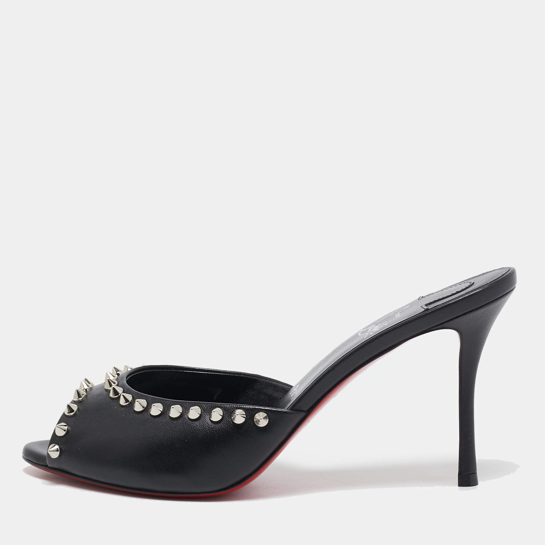 Christian Louboutin Black Leather Me Dolly Spike Mules Size 38.5