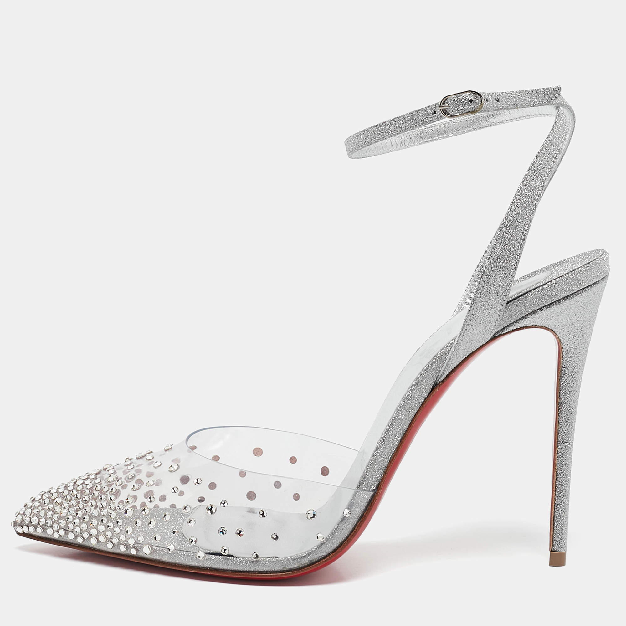 مملوكة مسبقًا Christian Louboutin Transparent PVC and Glitter Spikaqueen Pumps Size 38.5
