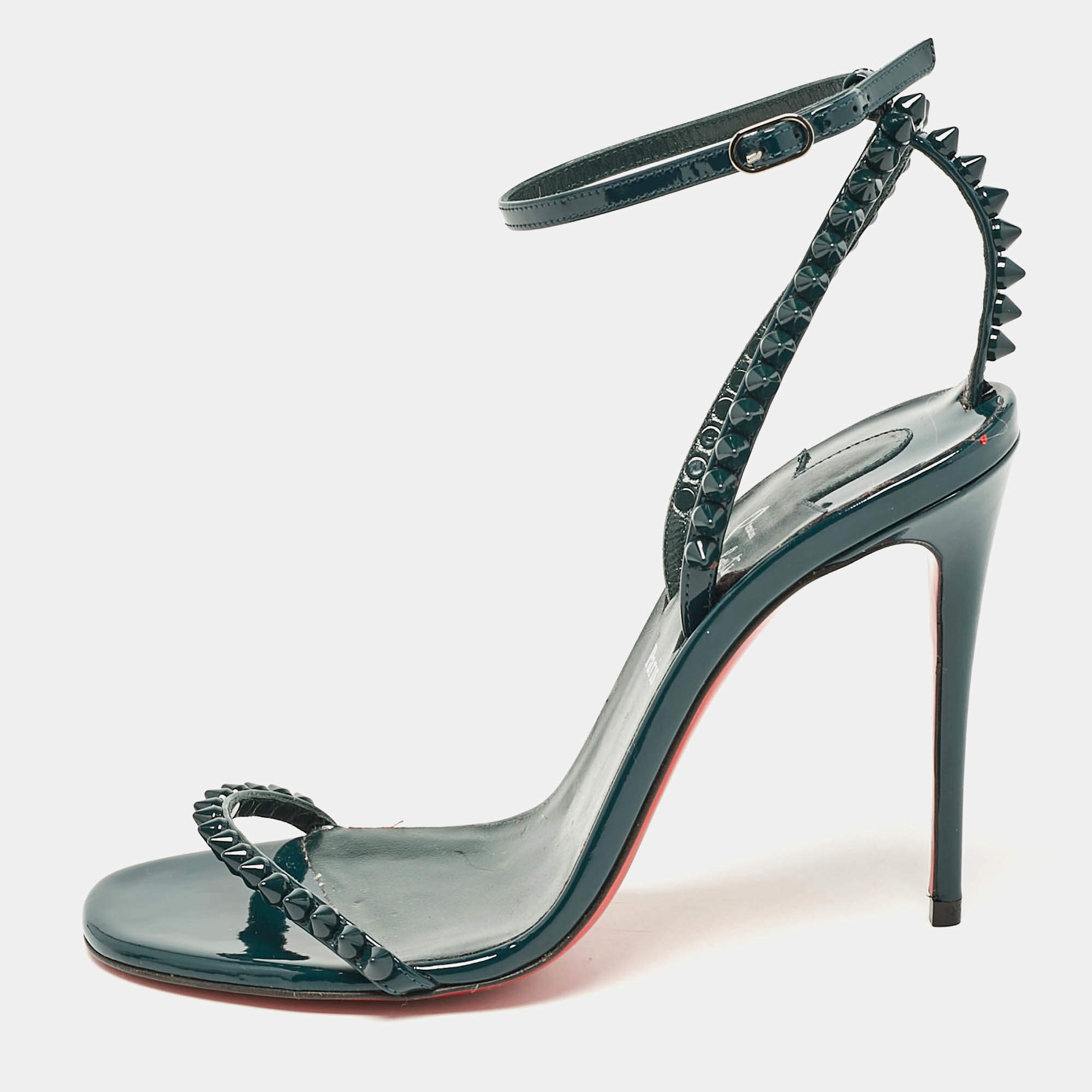 مملوكة مسبقًا Christian Louboutin Green Patent Leather So Me Ankle Strap Sandals Size 36