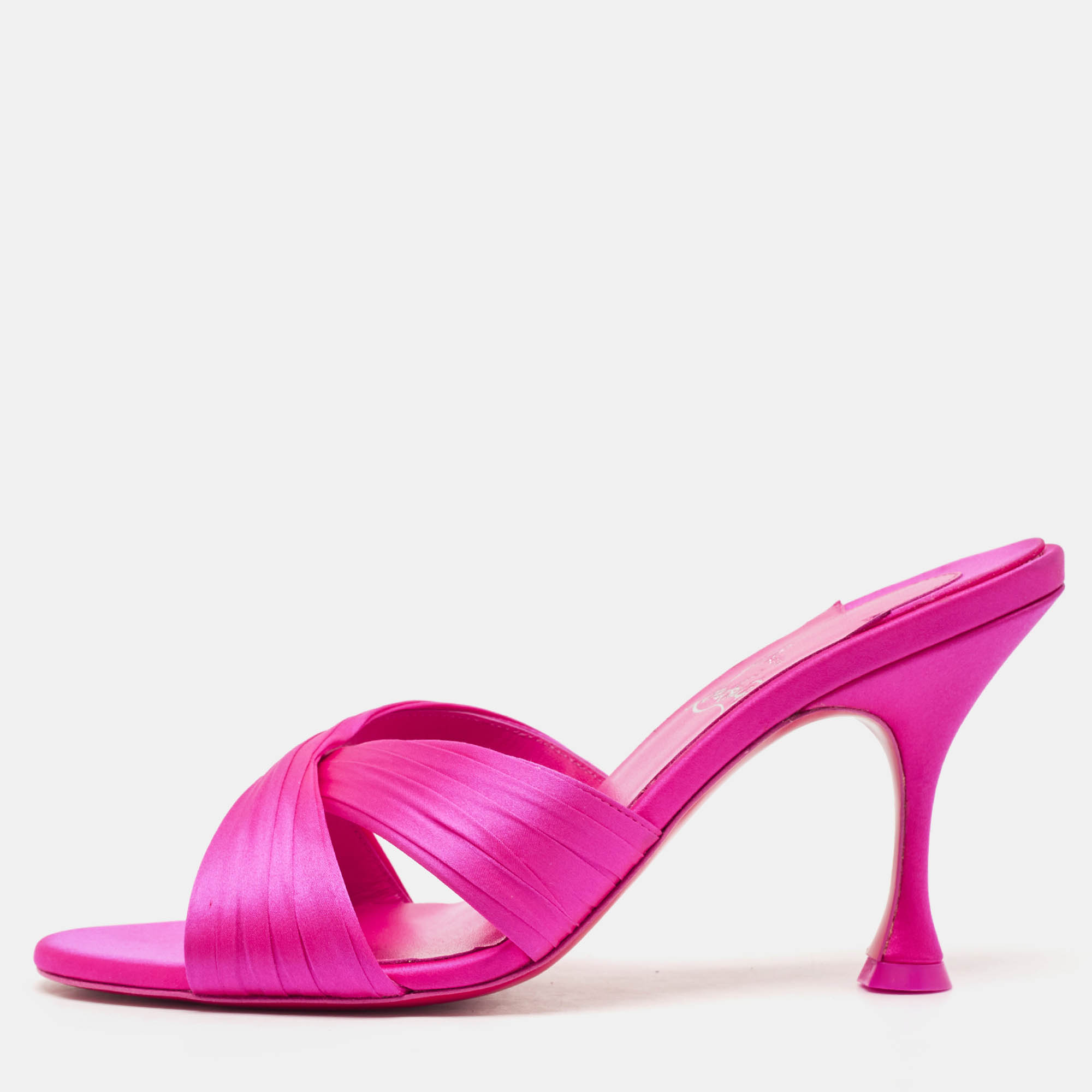 مملوكة مسبقًا Christian Louboutin Pink Satin Nicol Is Back Slide Sandals Size 37.5