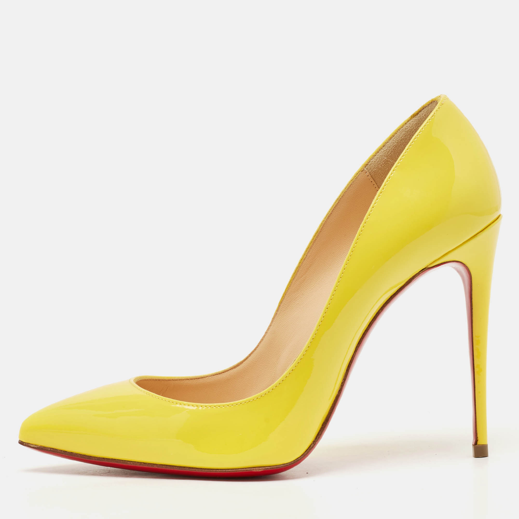 Pre Owned Christian Louboutin Yellow Patent Leather Pigalle Follies Pumps Size 36