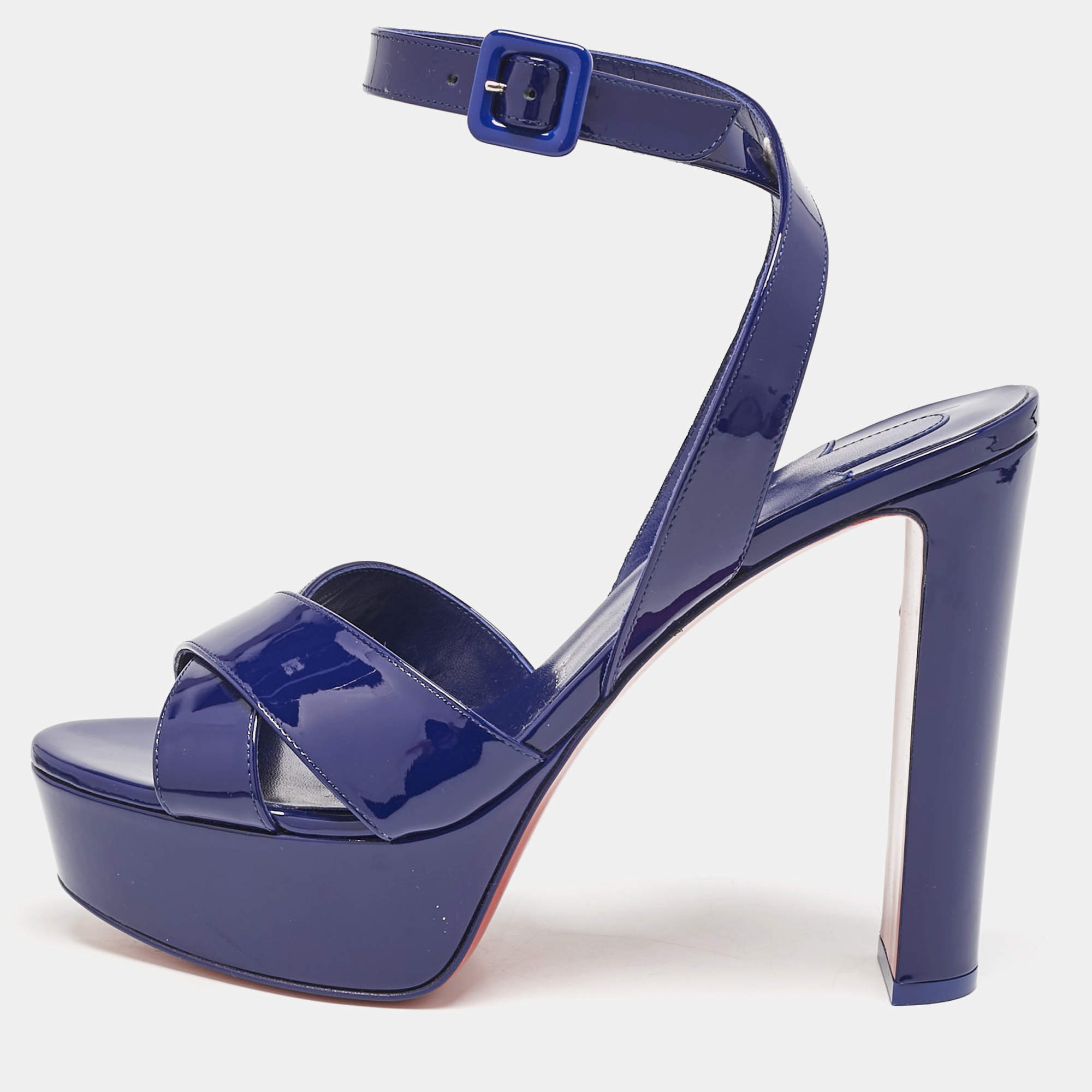 Christian Louboutin Blue Patent Leather Supramariza Platform Sandals Size 40