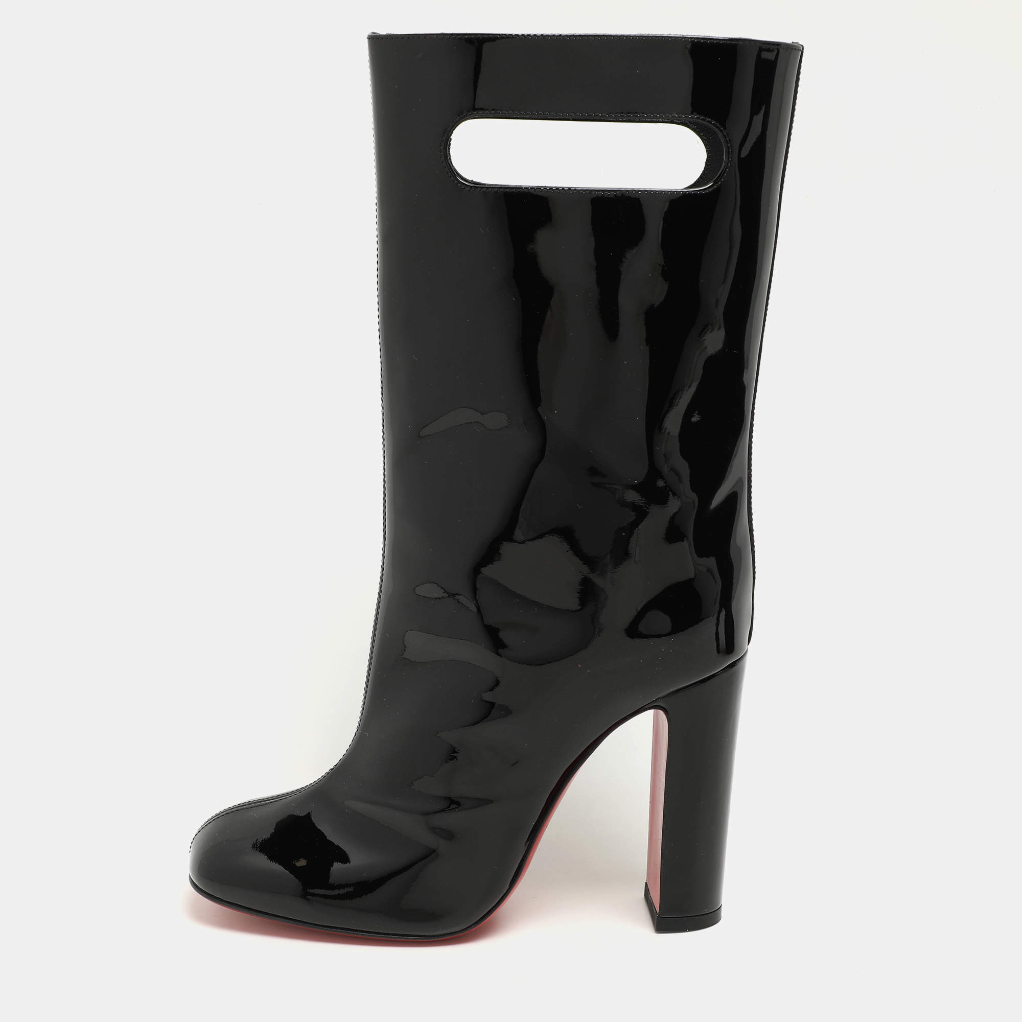 Christian Louboutin Black Patent Leather Tomette Mid Calf Boots Size 36.5