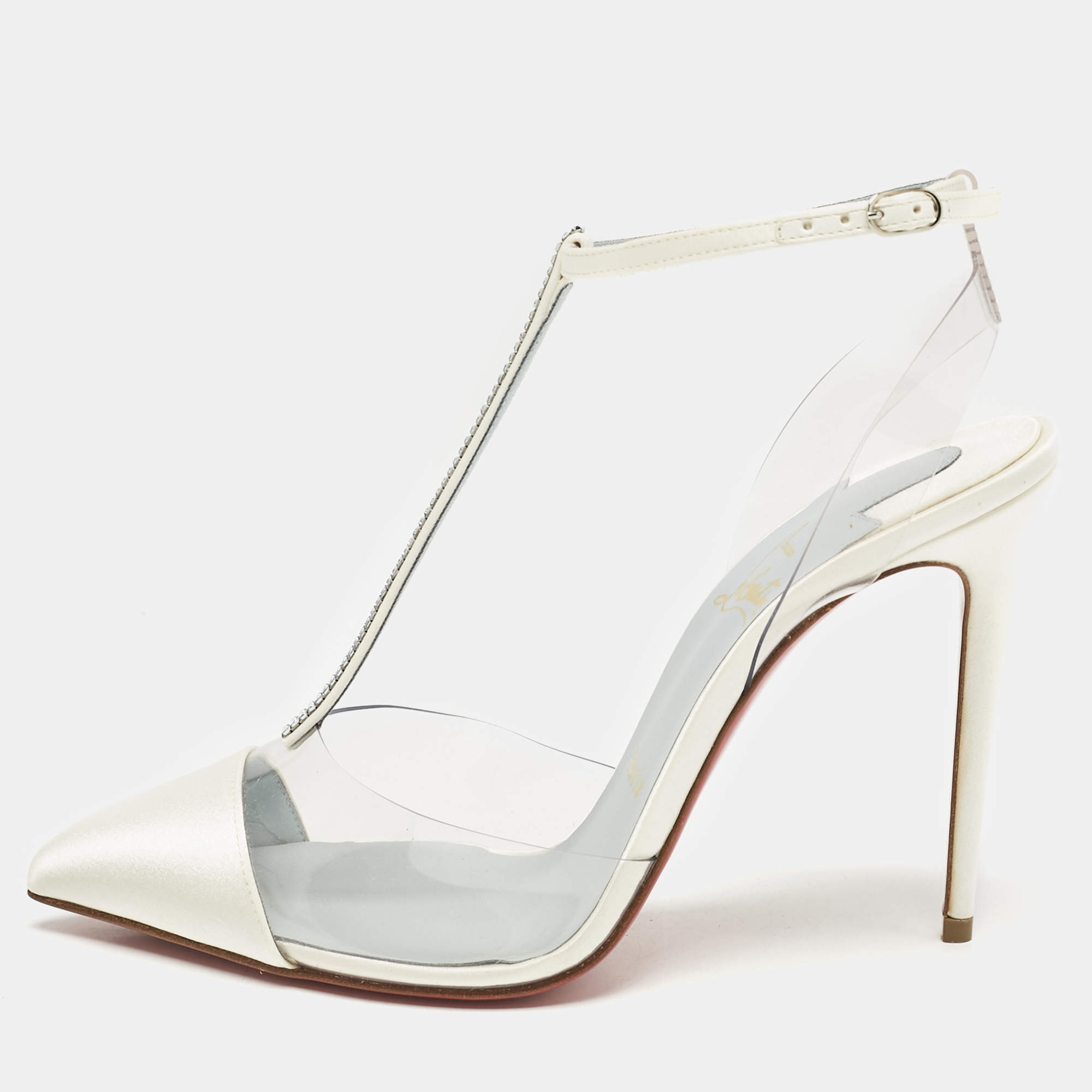Christian Louboutin White PVC and Satin Nosy Strass Pumps Size 37.5