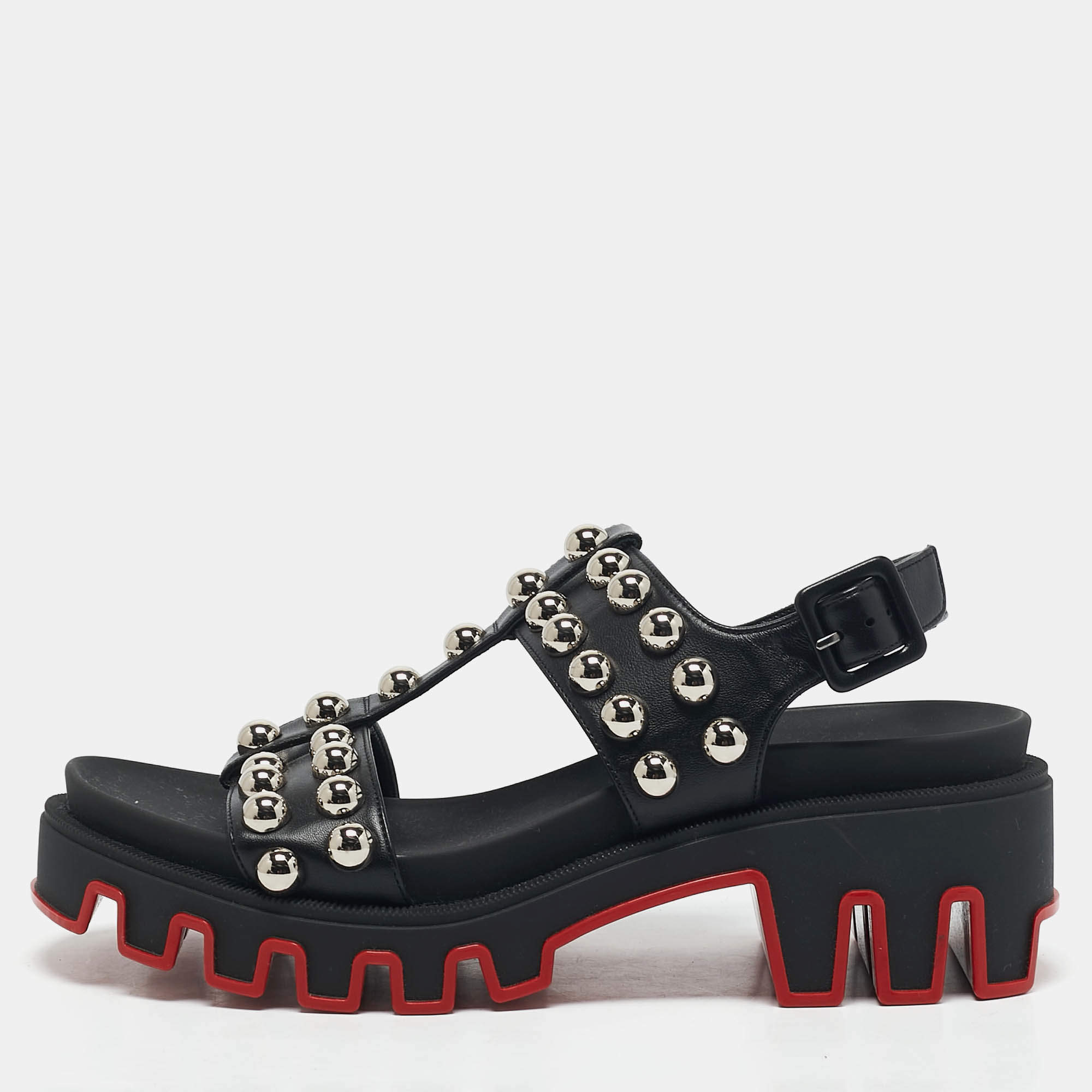 Pre Owned Christian Louboutin Black Leather Duniclou Ankle Strap Sandals Size 39