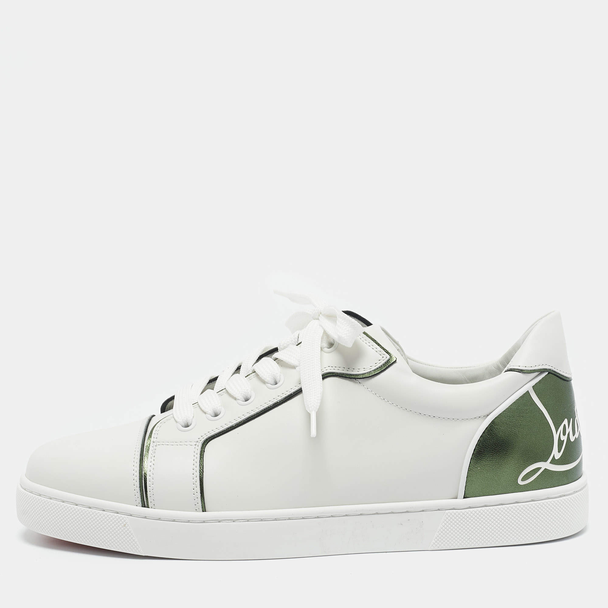 Christian Louboutin White/Green Leather Fun Vieira Sneakers Size 41