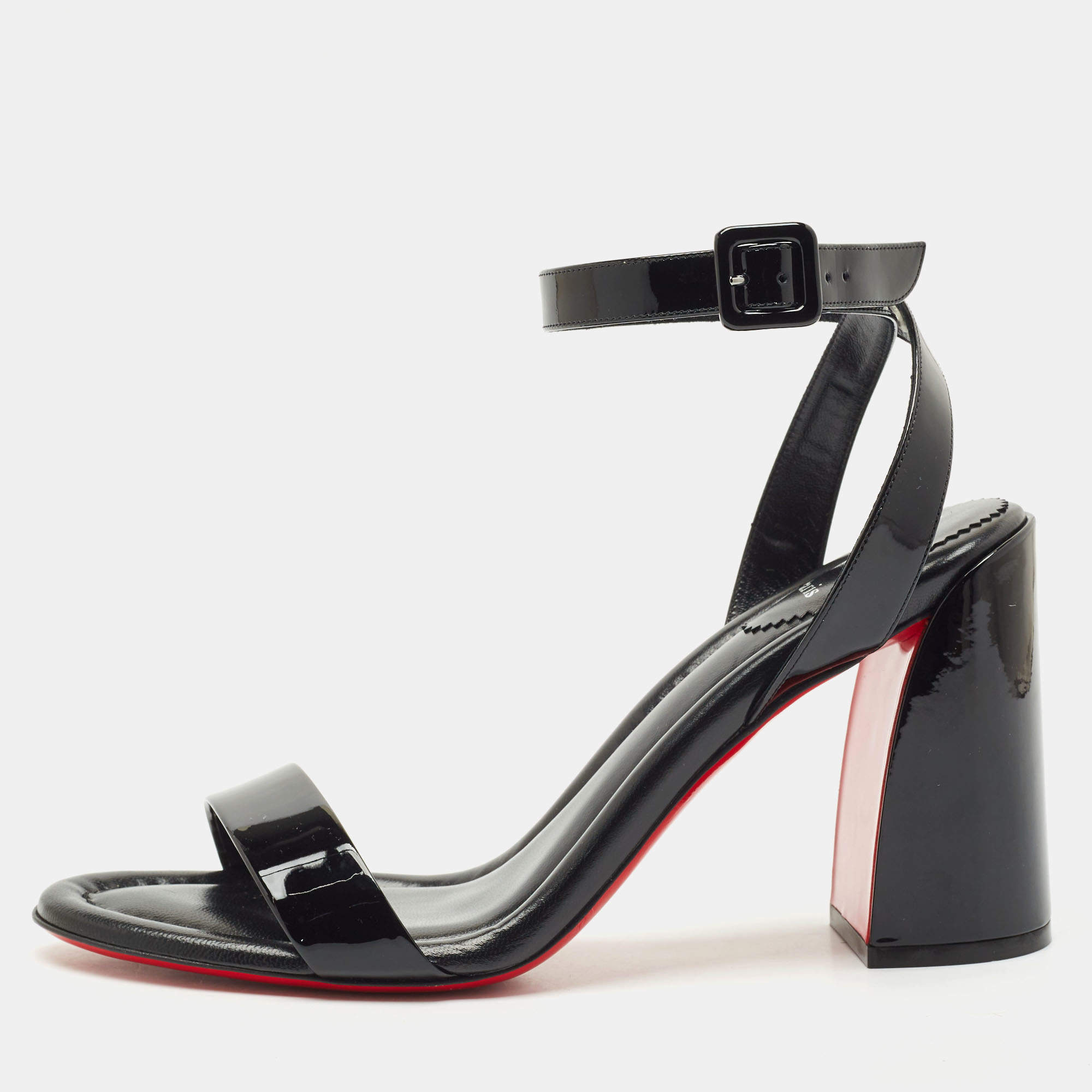 Christian Louboutin Black Patent Leather Miss Sabina Ankle Strap Sandals Size 42