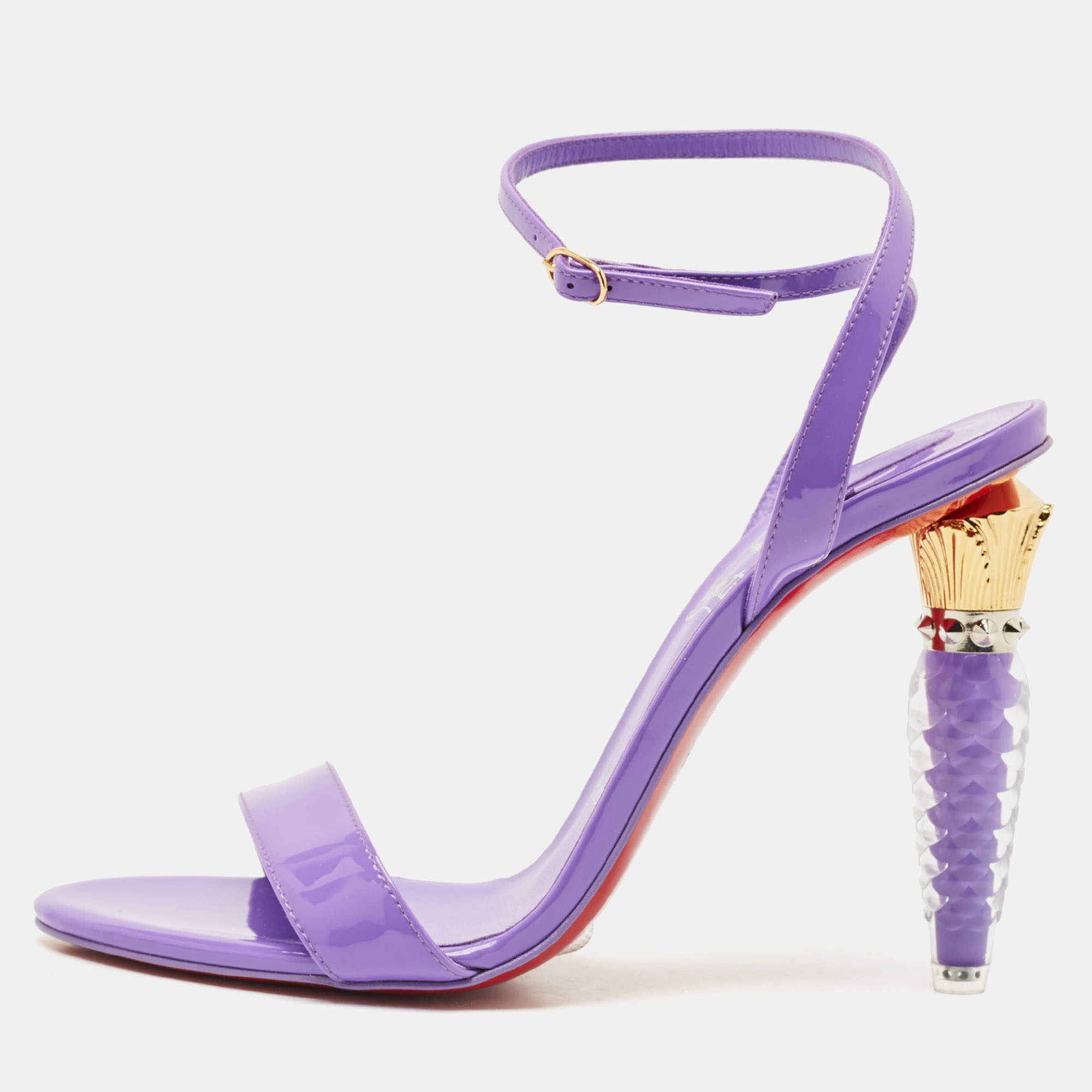 Pre Owned Christian Louboutin Purple Patent Leather Lipgloss Ankle Strap Sandals Size 38